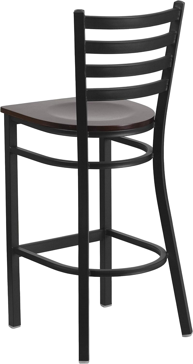 Flash Furniture Hercules Series Ladder Back Metal Restaurant Barstool, Modern Upholstered Armless Bar Height Chair for Restaurants and Kitchens, Black | Vinyl Upholstery, Durable Construction, Commercial Use