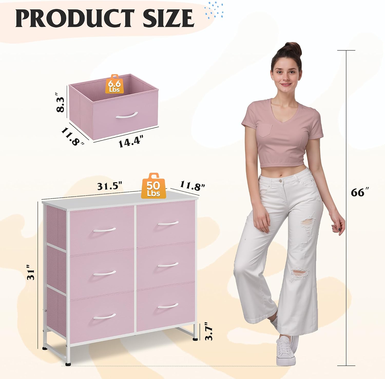 WLIVE Dresser for Bedroom with 6 Drawers, Light Grey