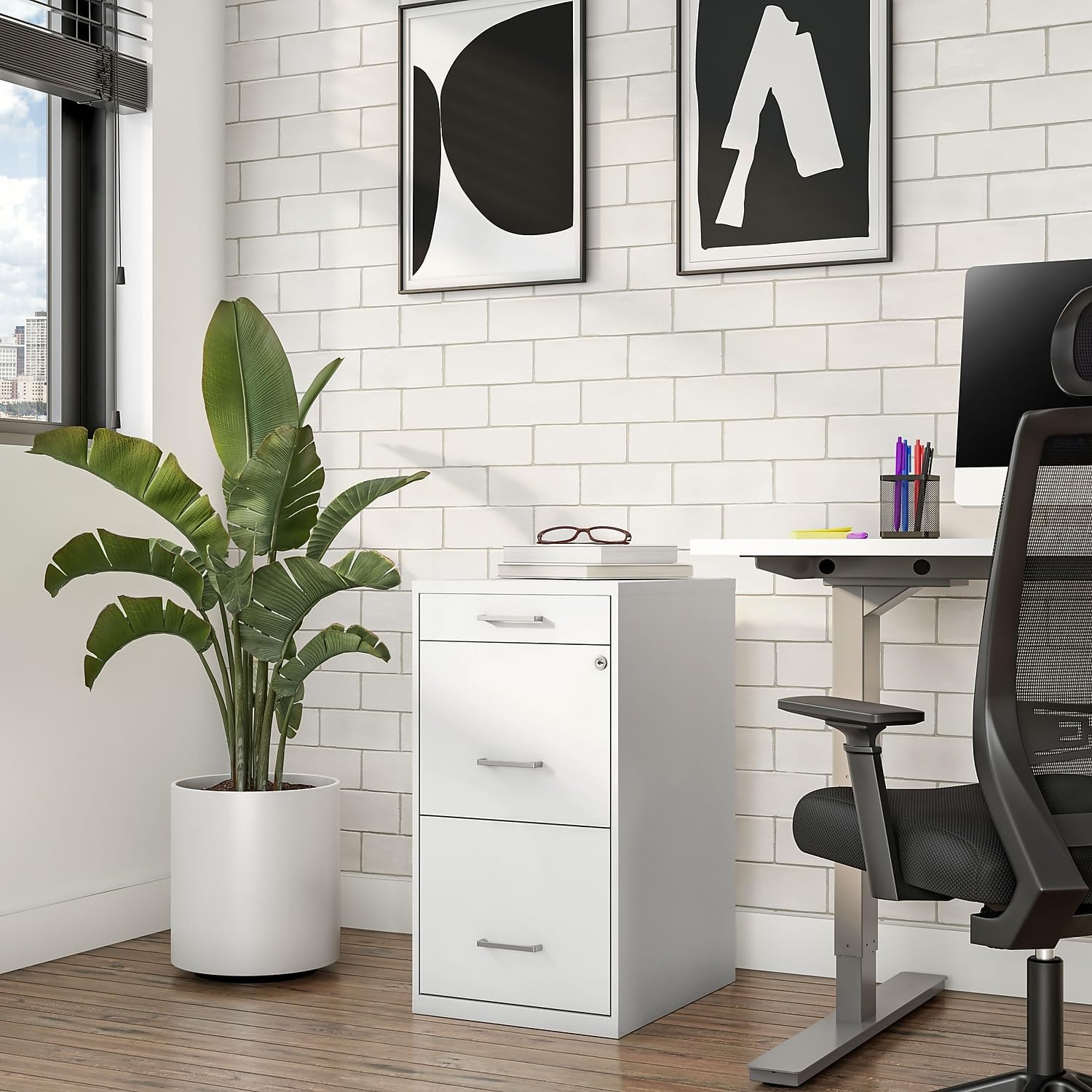 Staples 3-Drawer Vertical File Cabinet, Letter Size Documents, Lockable & Mobile, 18.9" D x 14.3" W x 26.9" H, White
