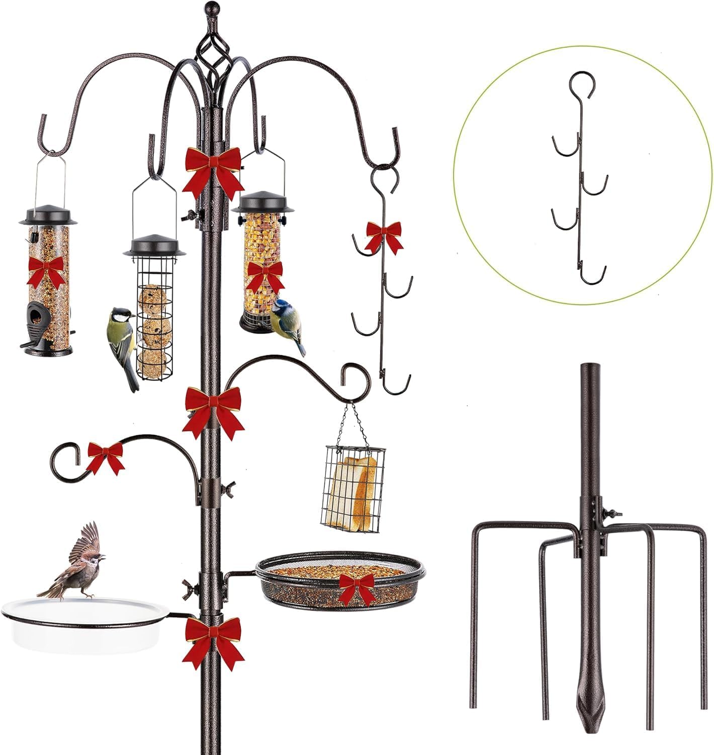 Deluxe Bird Feeding Station Kit with Multi Feeder Hanging Pole, Metal Suet Feeder, Bird Bath