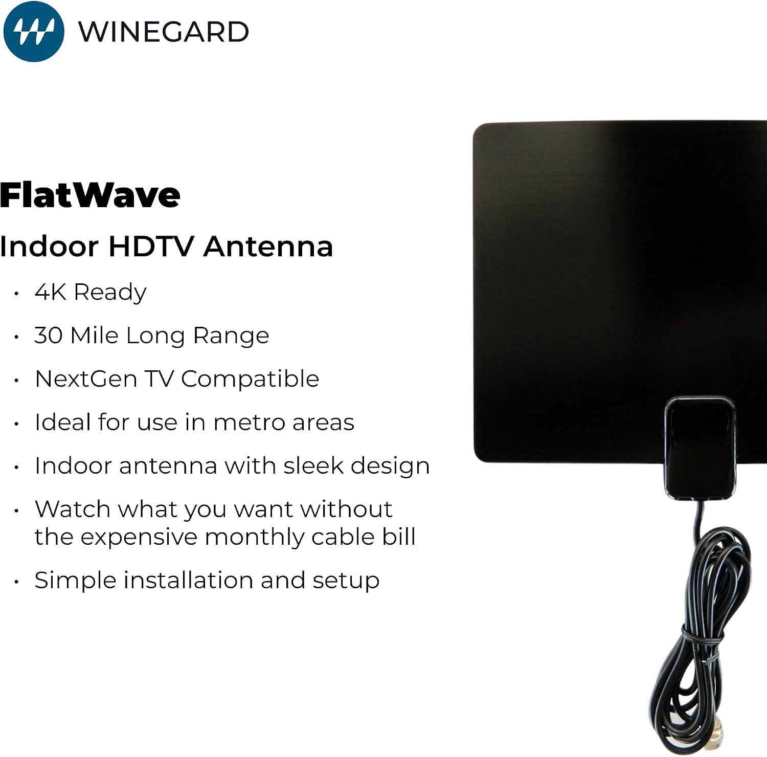 Winegard FL-5000 Indoor HD Antenna FlatWave - Non-Amplified VHF/UHF Indoor TV Antenna-Over-the-Air Reception-40 Mile Range-NextGen TV Compatible Ultra-Thin-Dual Color Easy Setup-For Metro Areas