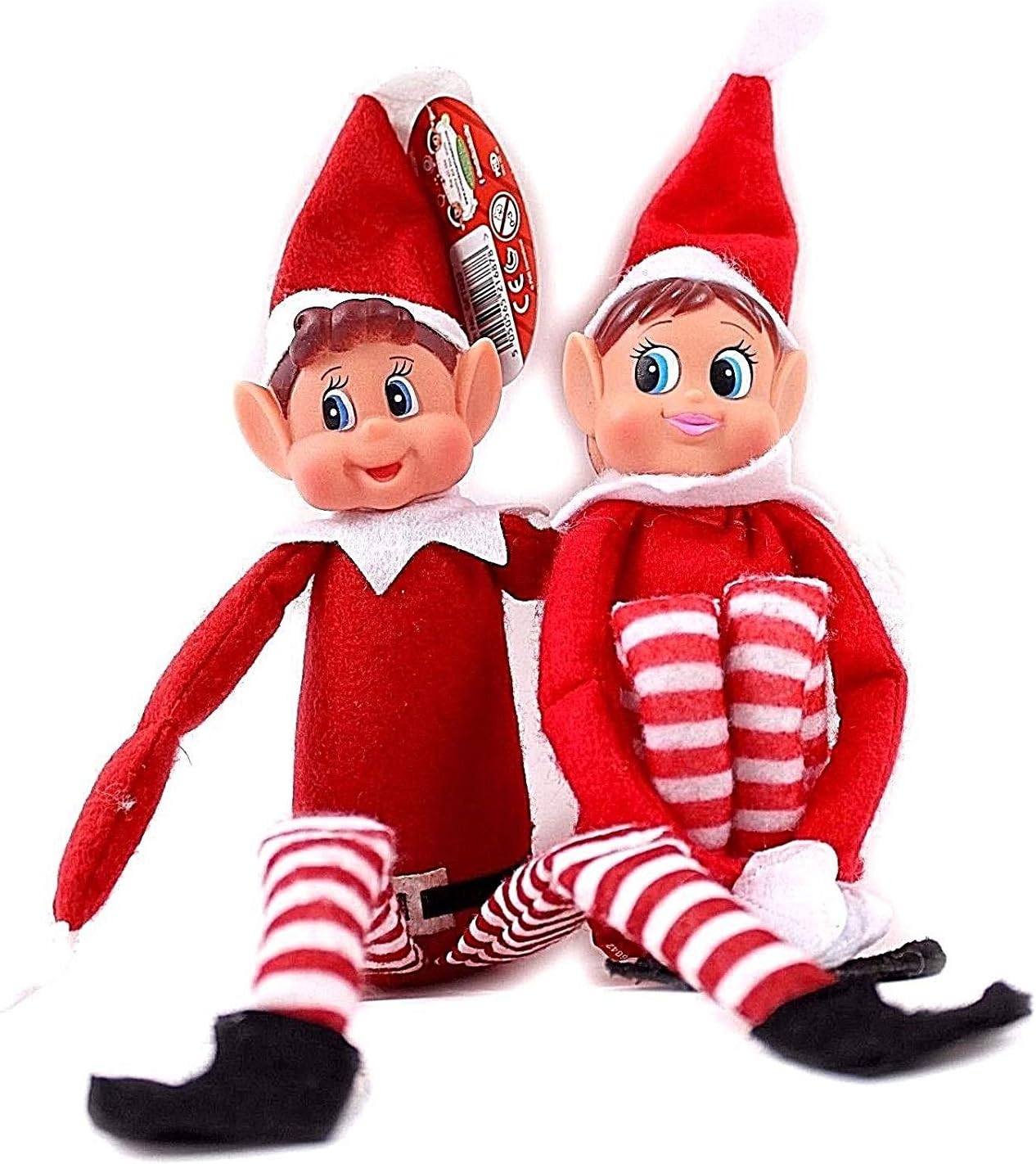 Glow Set of 2 Naughty Little Xmas Elves - Playful Elf Figure with Soft Body, Vinyl Face, Hook and Loop Grip Elves Behavin’ Badly Christmas Family Elfie Elvie Toy Boy Girl