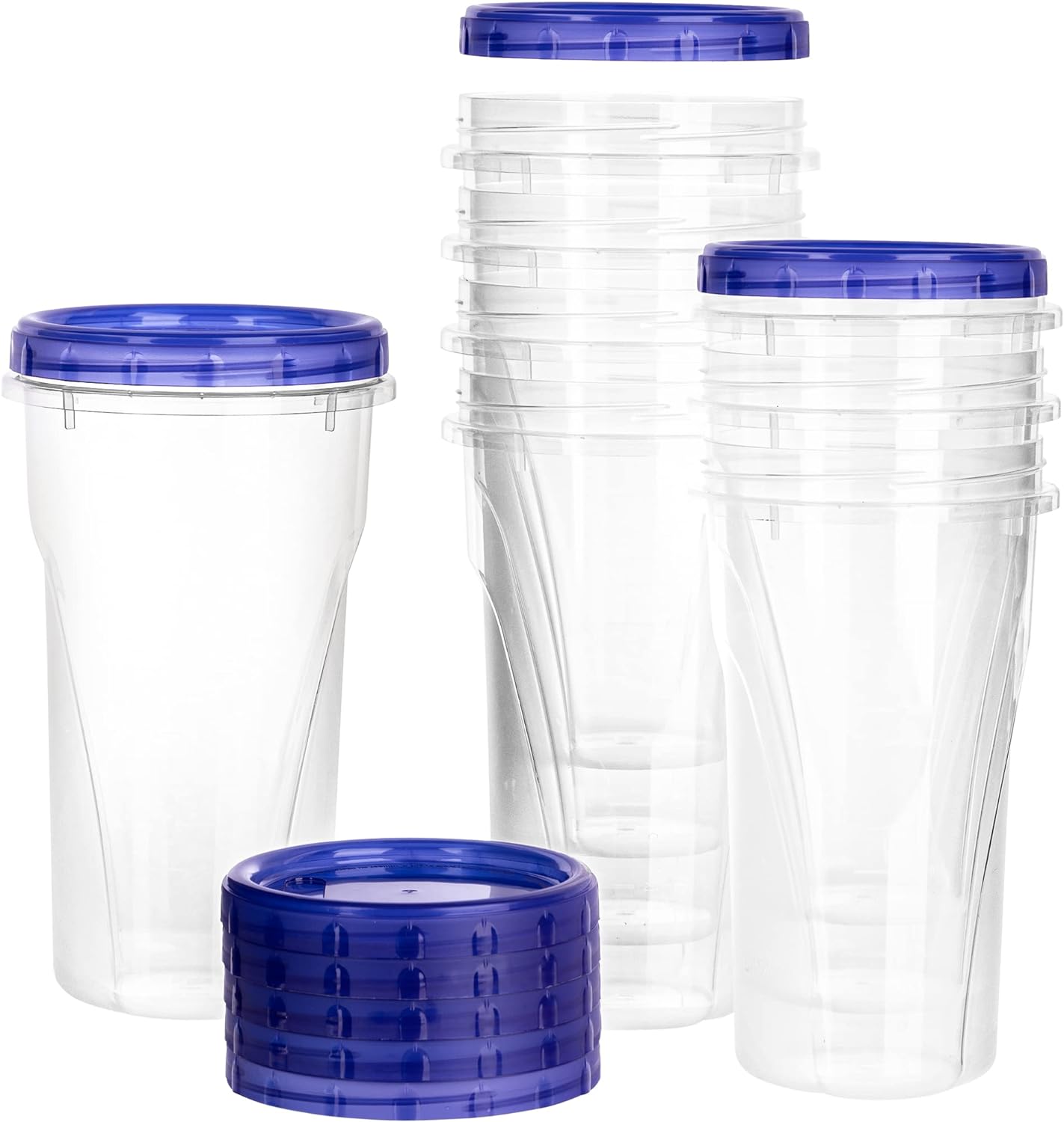 PLASTICPRO Twist Top Deli Containers Clear bottom With blue [32 oz 3 Pack]