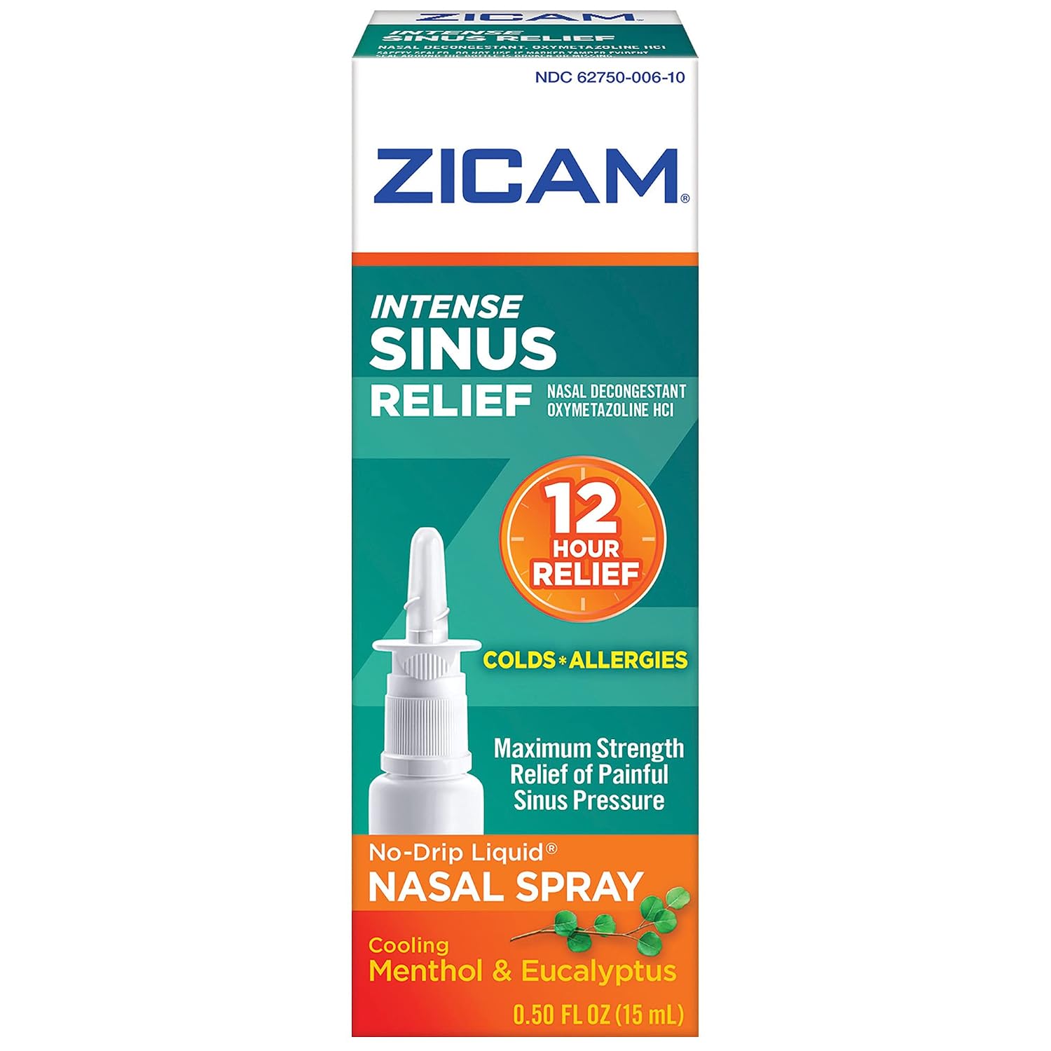 Zicam Intense Sinus Relief No-Drip Liquid Nasal Spray 0.50 FL OZ (Pack of 6)