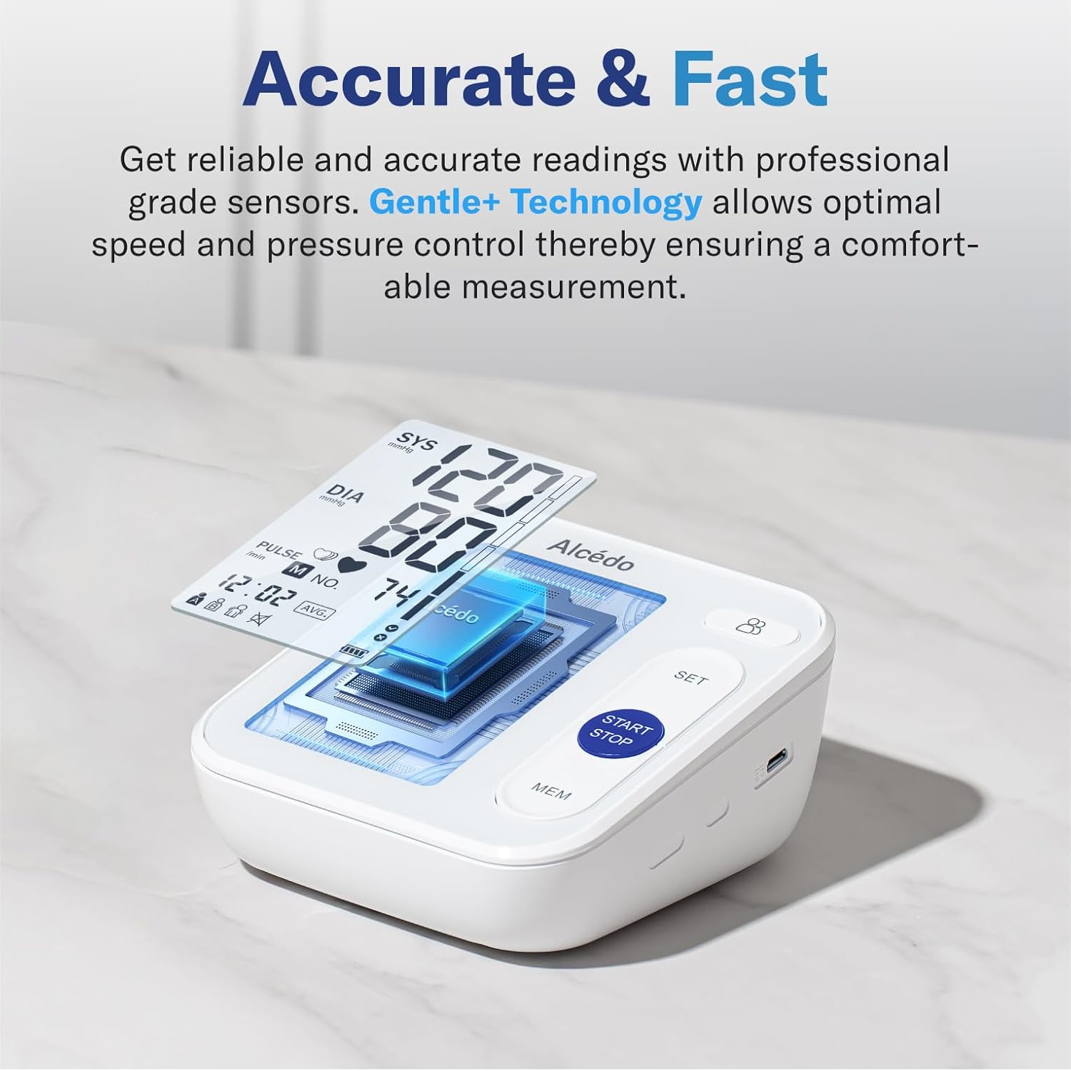Alcedo Blood Pressure Monitor for Home Use, Upper Arm Cuff BP Machine | Large LCD Screen, Talking Function, 2x120 Memory, Large Cuff (8.7–16.5"), Batteries+USB Cable