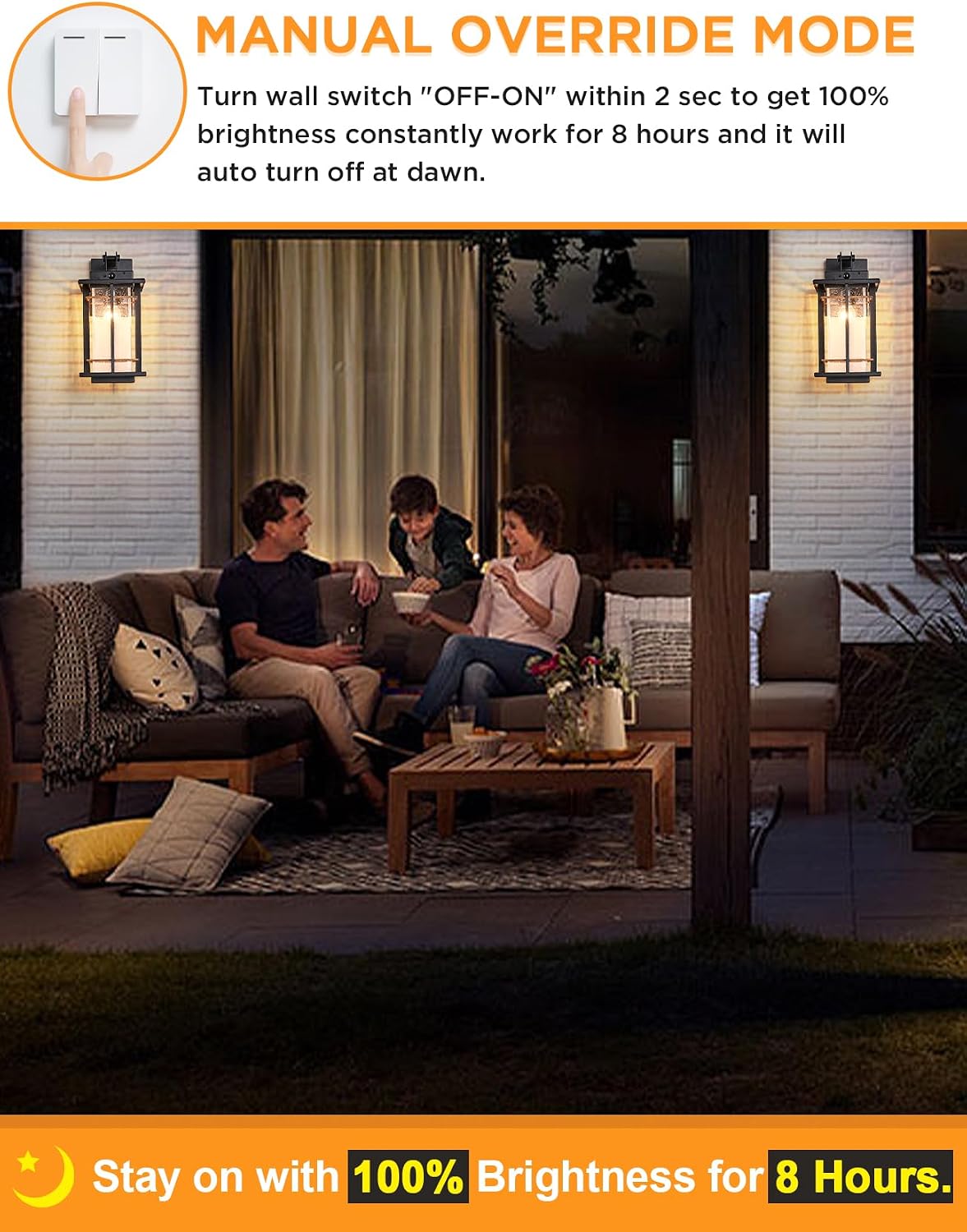 Rustic Dusk to Dawn Outdoor Wall Light Fixture 13.8"H Waterproof Exterior Wall Sconces Black Metal with Seeded Glass Sensor Outdoor Wall Lantern for