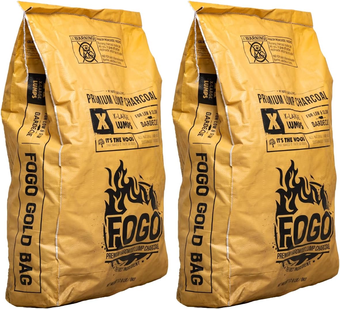 FOGO Super Premium Hardwood Lump Charcoal, Natural, Large Sized Lump Charcoal for Grilling and Smoking, Restaurant Quality, 35 Pound Bag
