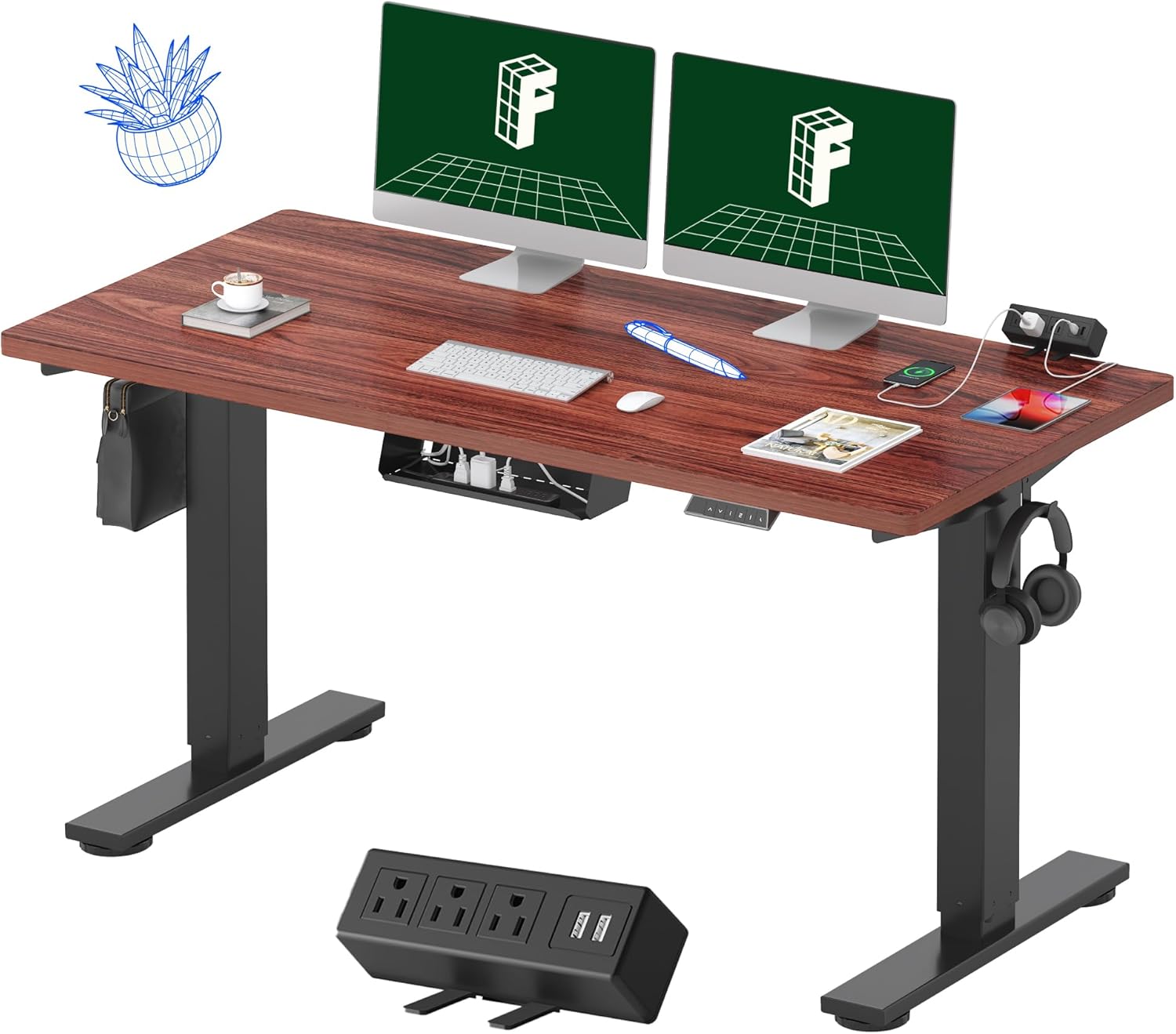 FLEXISPOT EN2 48"x24" Standing Desk with Power Strip Bundle, Black