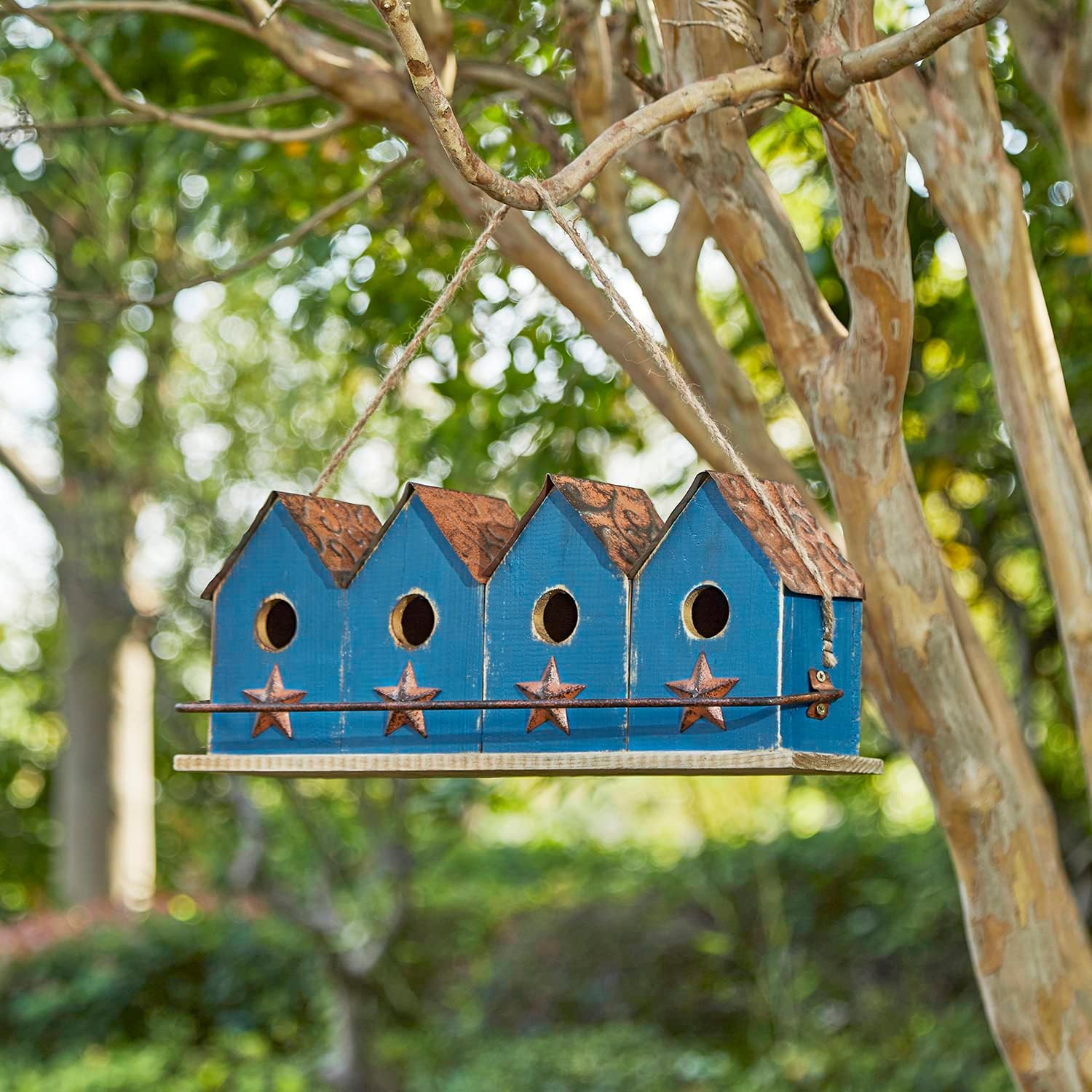 Glitzhome Bird Houses for Outside,10" H Rustic Wooden Bird House Garden Distressed Decorative Birdhouse for Outdoors, Hanging Birdhouse for Bluebird Hummingbird Wren Finch Cardinals Cedar