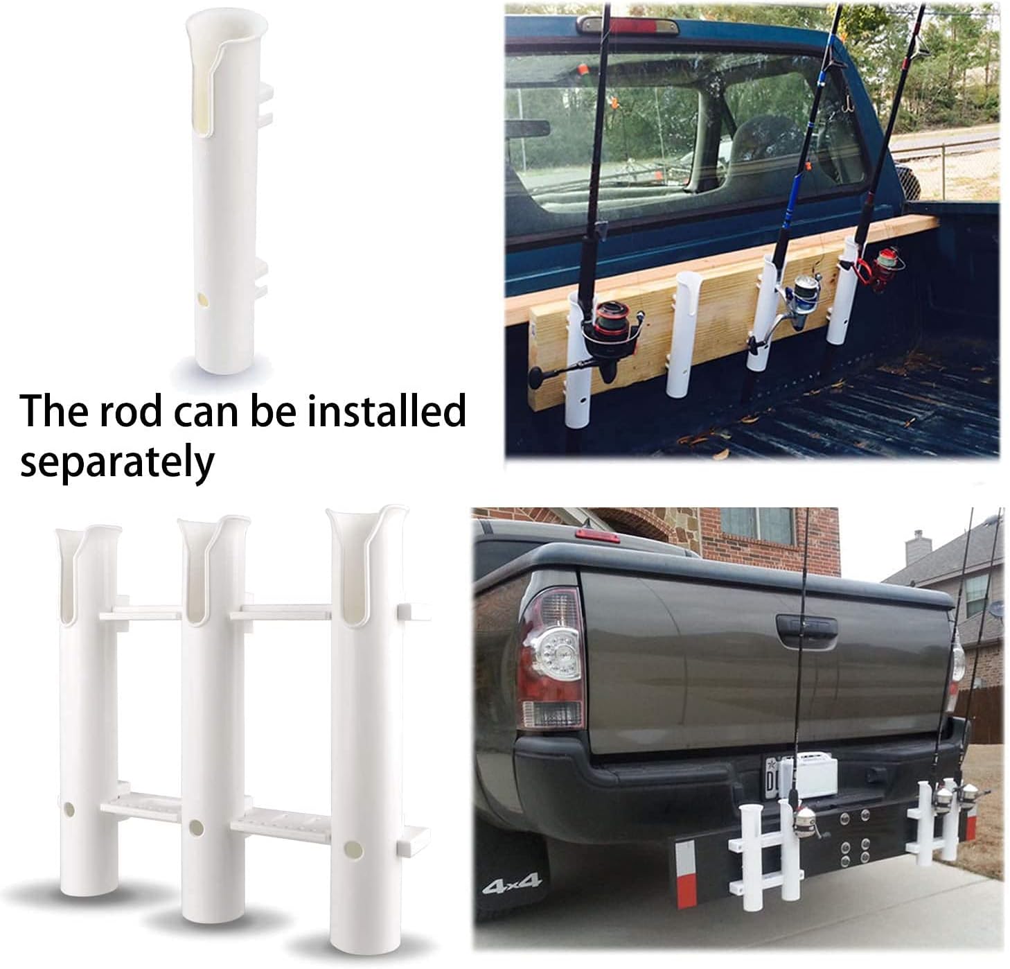 ISURE MARINE Fishing Rod Holder Bracket Wall Mounted Boat Side Mount Tool Holder Tube Links with Screws 2/3/4/6 Pole Tube (White/Black)