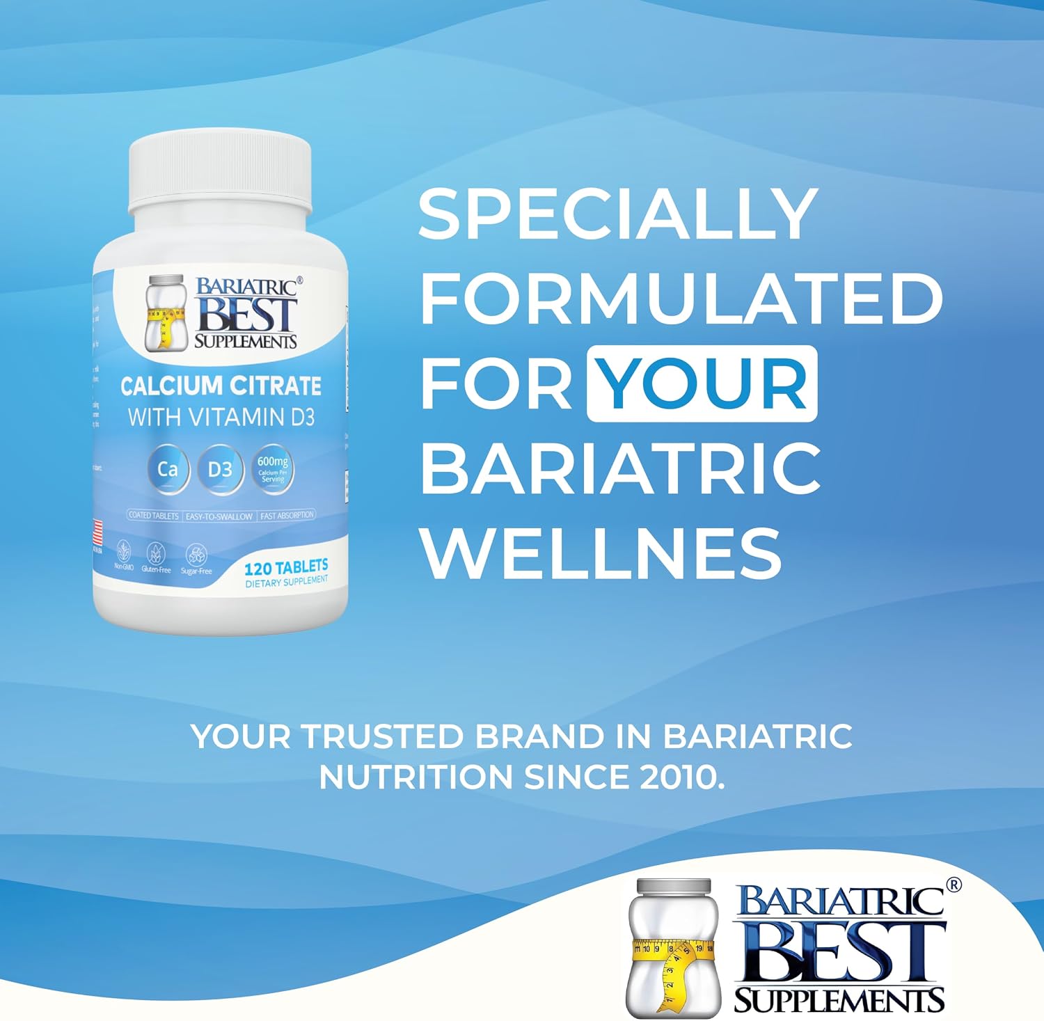 Bariatric Calcium Citrate with Vitamin D3 | 600mg | Higher Dose Than Most Competitors | Post-Bariatric Surgery | Gastric Bypass & Sleeve | ASMBS