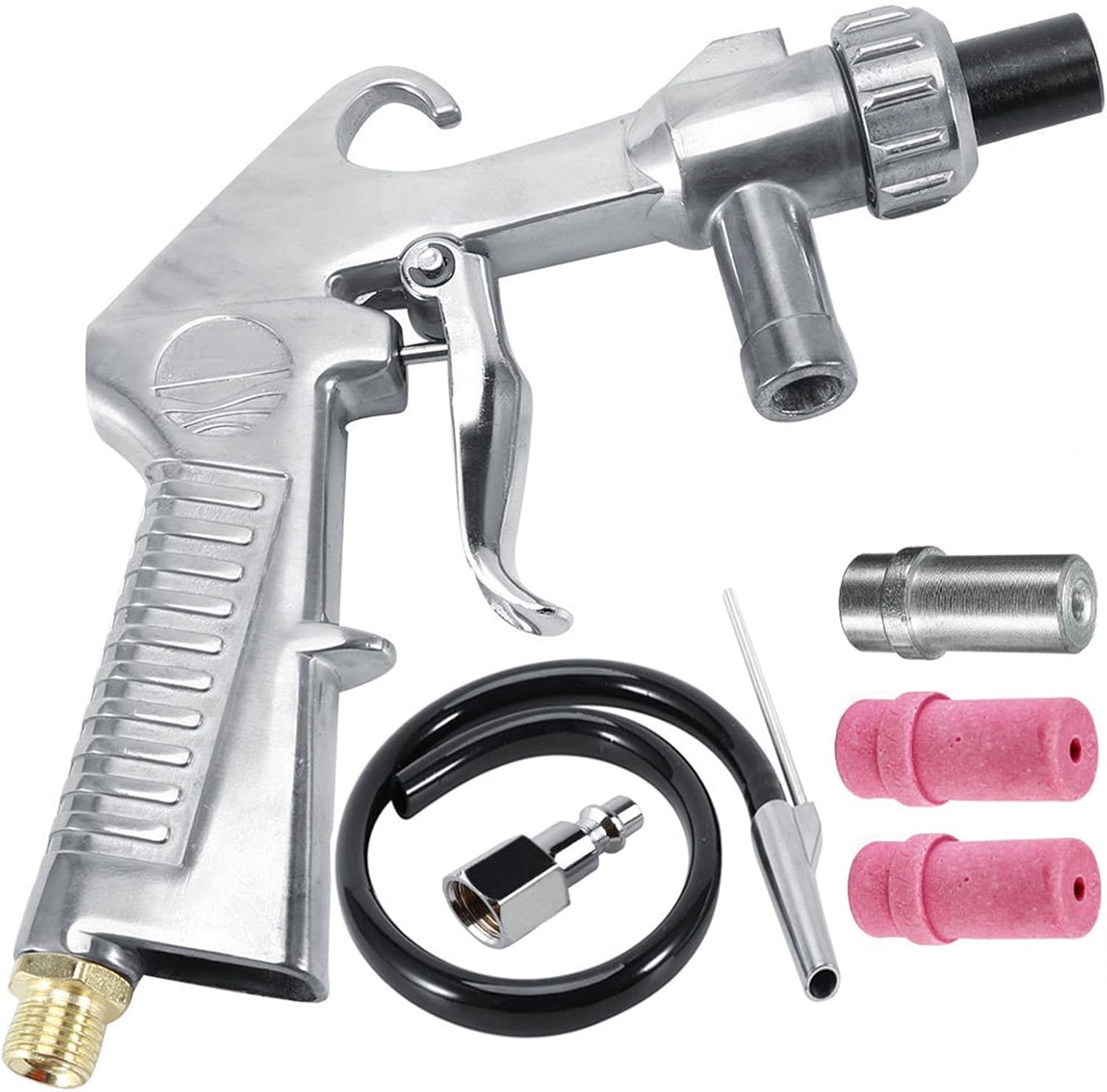 Jewboer Sandblaster Sand Blaster Gun Kit for Abrasive Media Blaster Sandblasting Cabinet with Hose Nozzles Tip