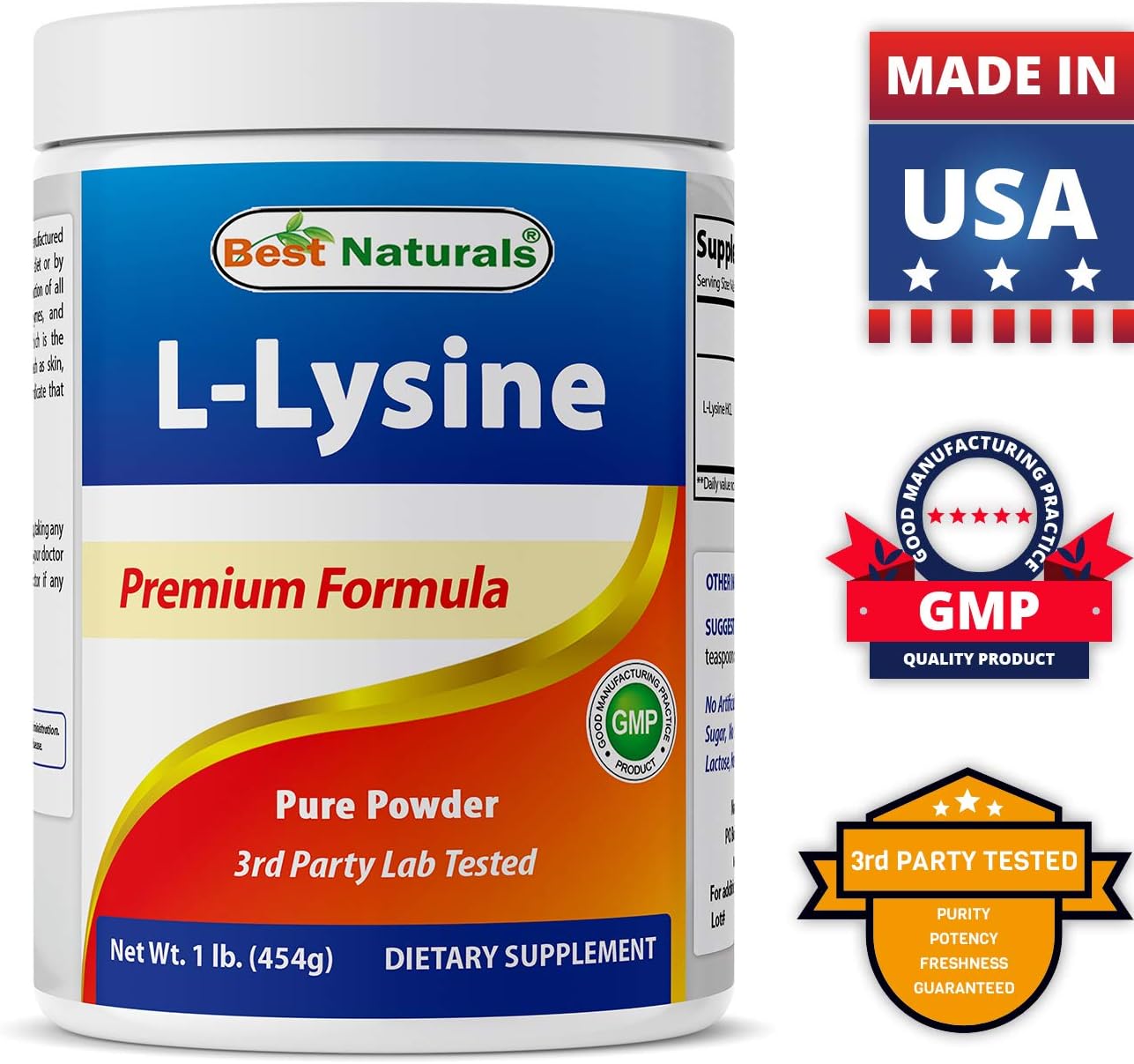 Best Naturals Lysine Powder, 1 Pound - 100% Pure (1 LB (Pack of 1))