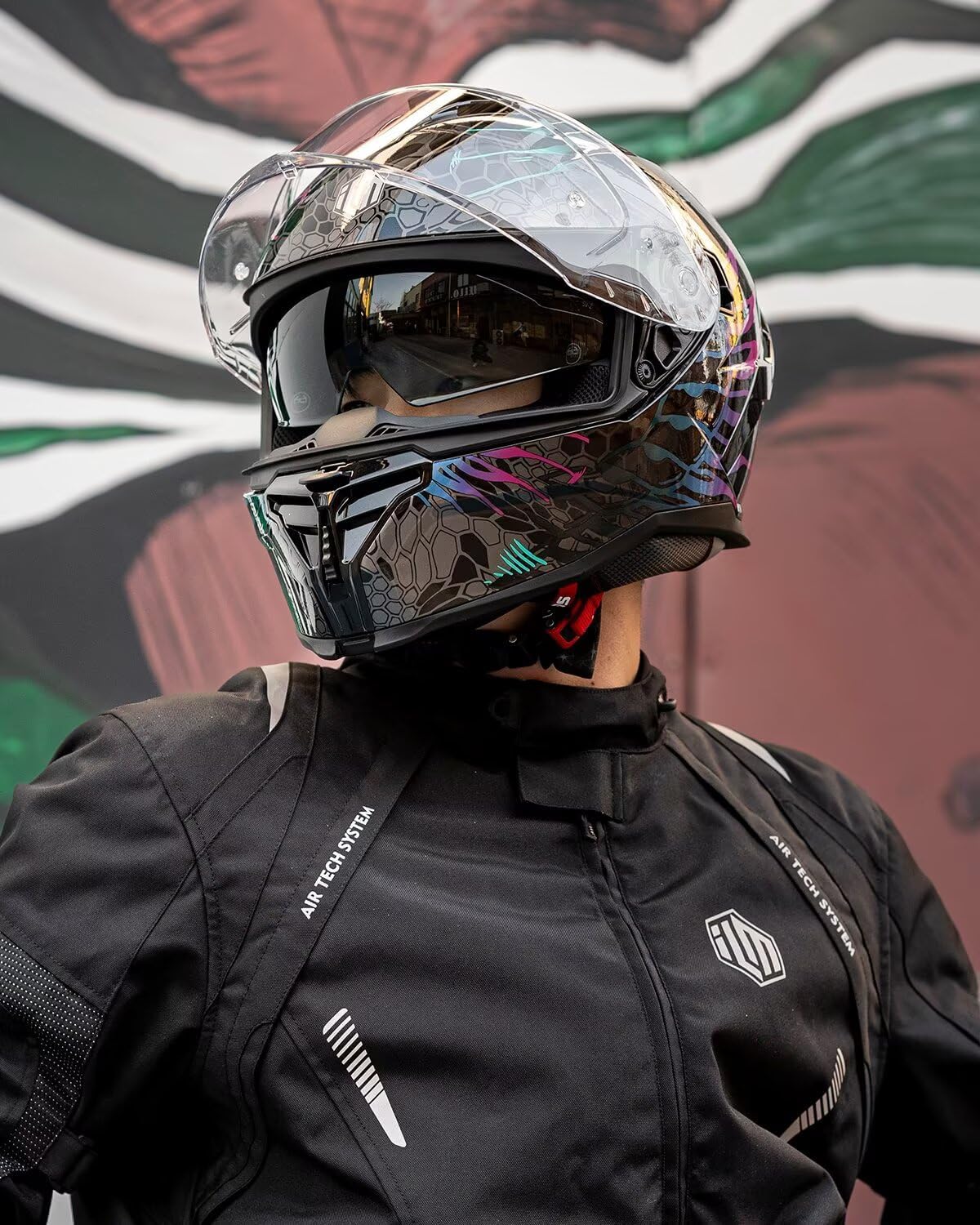 ILM Motorcycle Helmets DOT ECE Dual Visor Street Racing Helmet Full Face Powersports Cascos for Men Women Model MF567(Cobra Camaleon Gold, L)