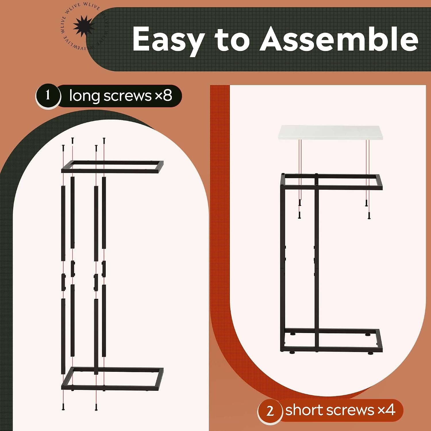 WLIVE C Shaped End Table, Small Side Tables for Sofa and Bed, Couch Table that Slides Under for Living Room, Bedroom, Home Office, Small Spaces