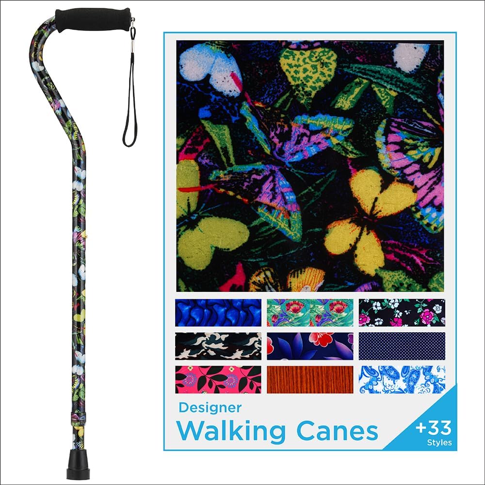 NOVA Offset Walking Cane for Seniors, Men & Women – Lightweight Adjustable Walking Cane with Soft Foam Grip, Wrist Strap