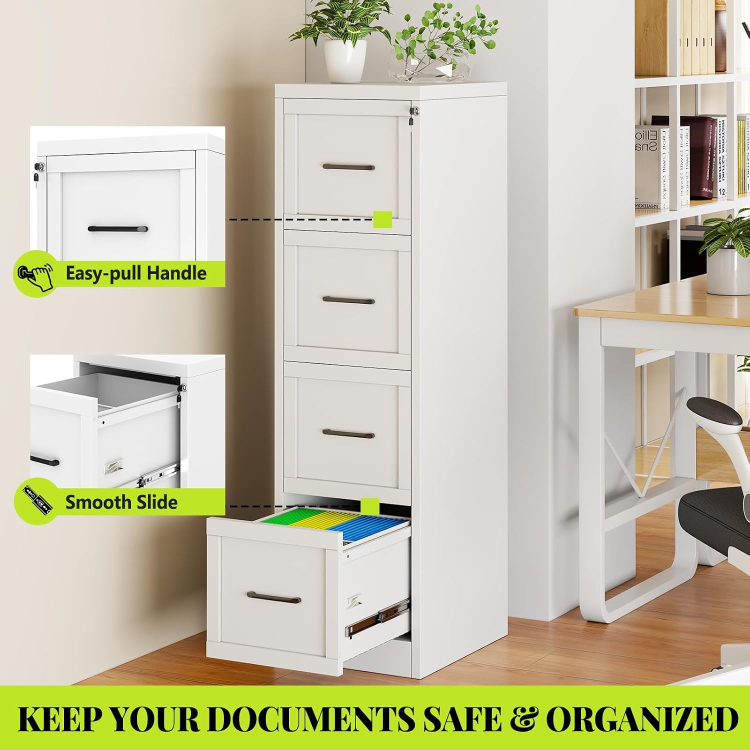 3 Drawer File Cabinet, Office Mobile Filing Cabinet, Printer Stand | All-in-One Office Storage, 3 Storage Drawers, 2 Adjustable Shelves, Lockable Cabinet, 4 Casters, 46.5-Inch Top