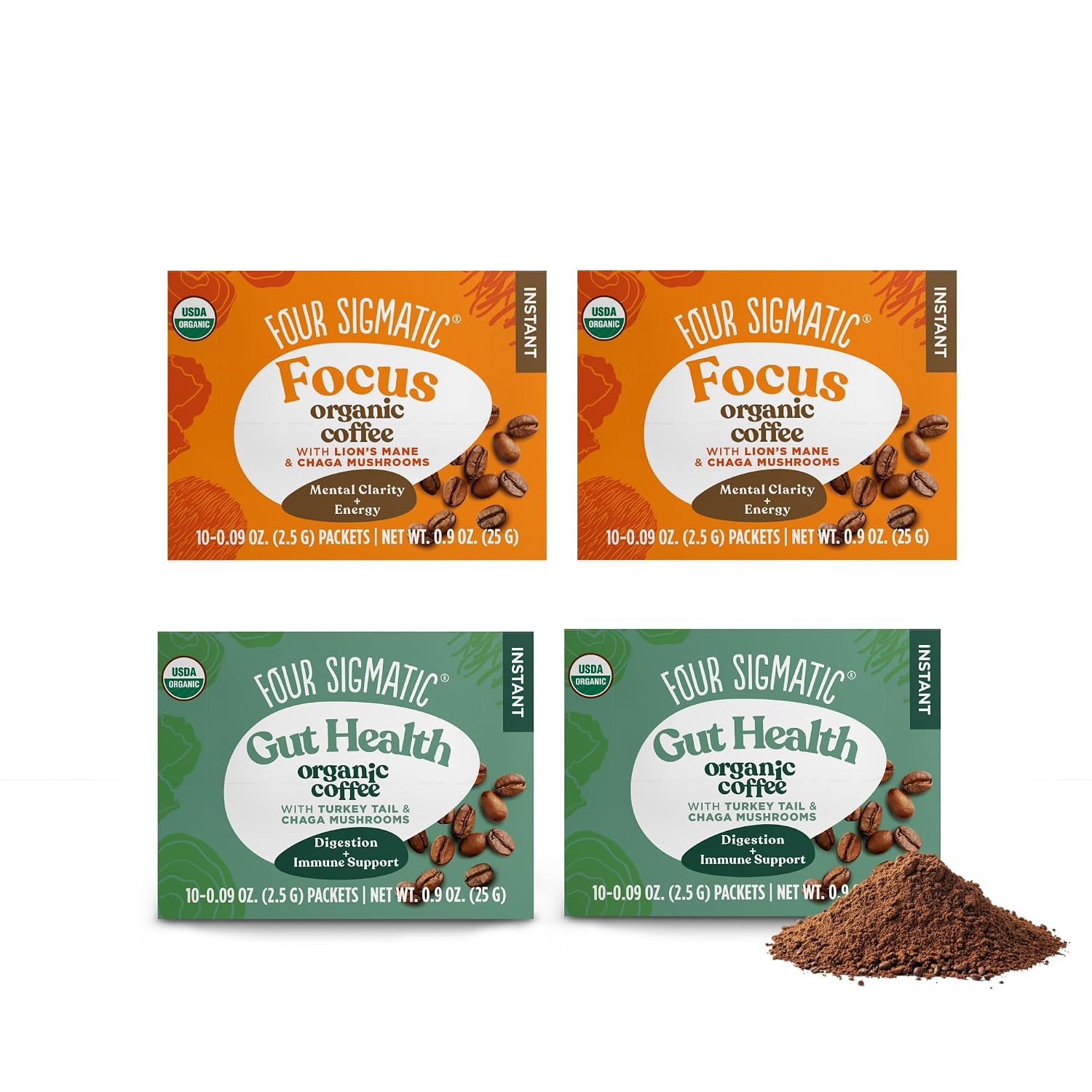 Four Sigmatic Mushroom Mix Coffee Lion's Mane | Focus | Pack of 3 (30 Packets Total)
