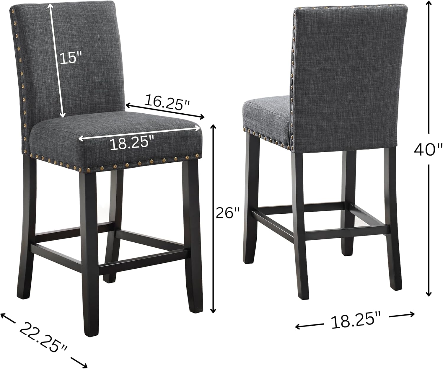 Biony Blue Fabric Counter Height Stools with Nailhead Trim, Set of 2