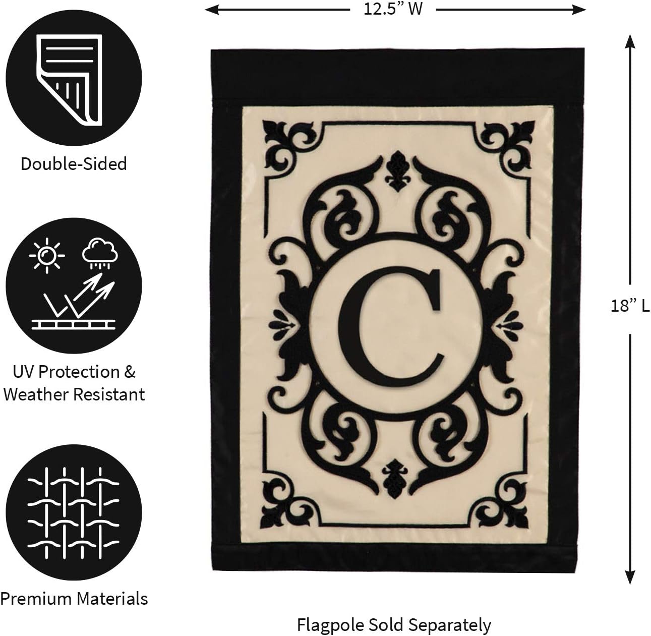 Cambridge Monogram Garden Applique Flag, Letter C - 13 x 1 x 18 Inches