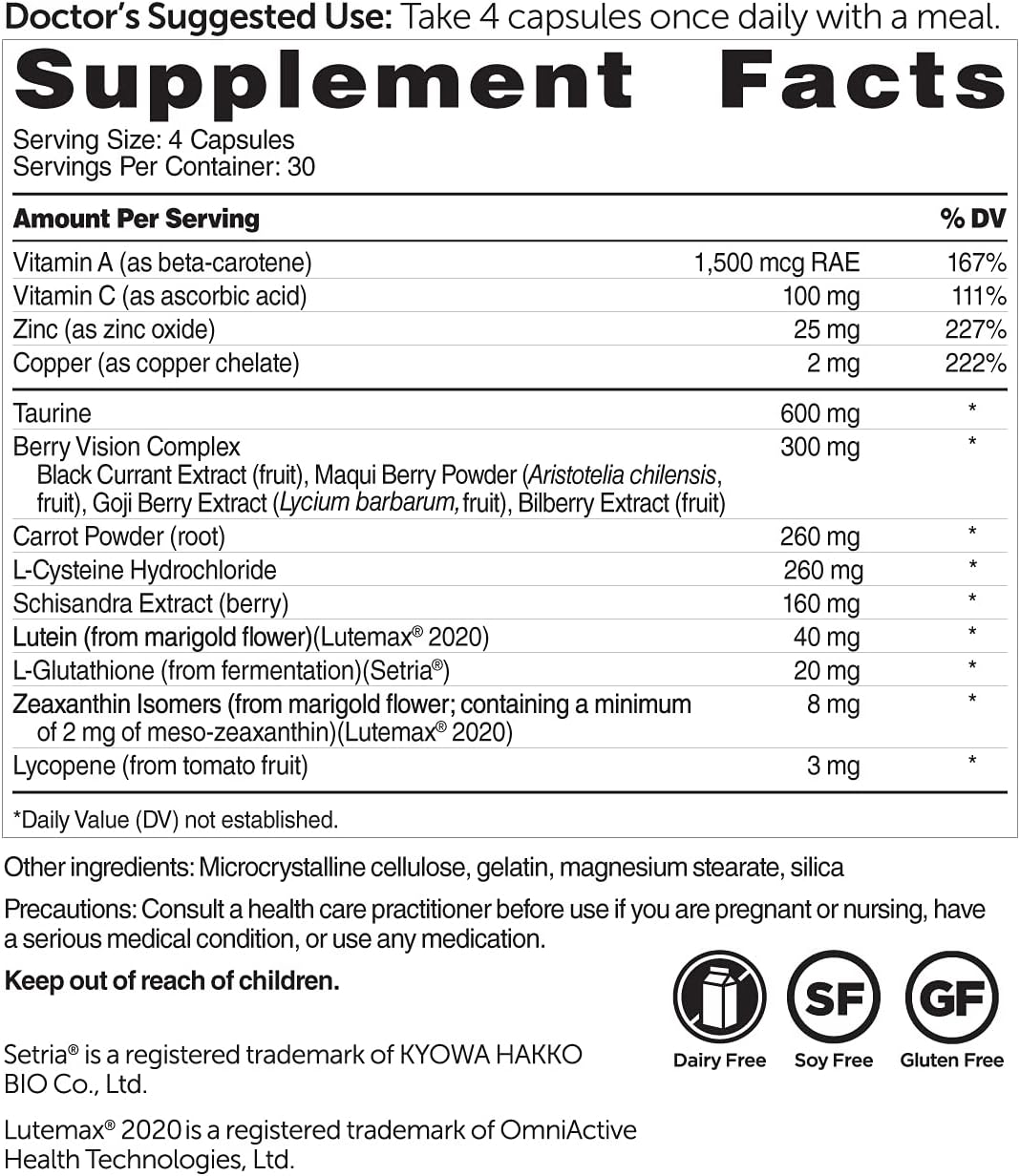 Dr. Whitaker's Vision Essentials Gold with Lutein, Zeaxanthin and Taurine | 120 Capsules | Macular and Eye Health Supplement