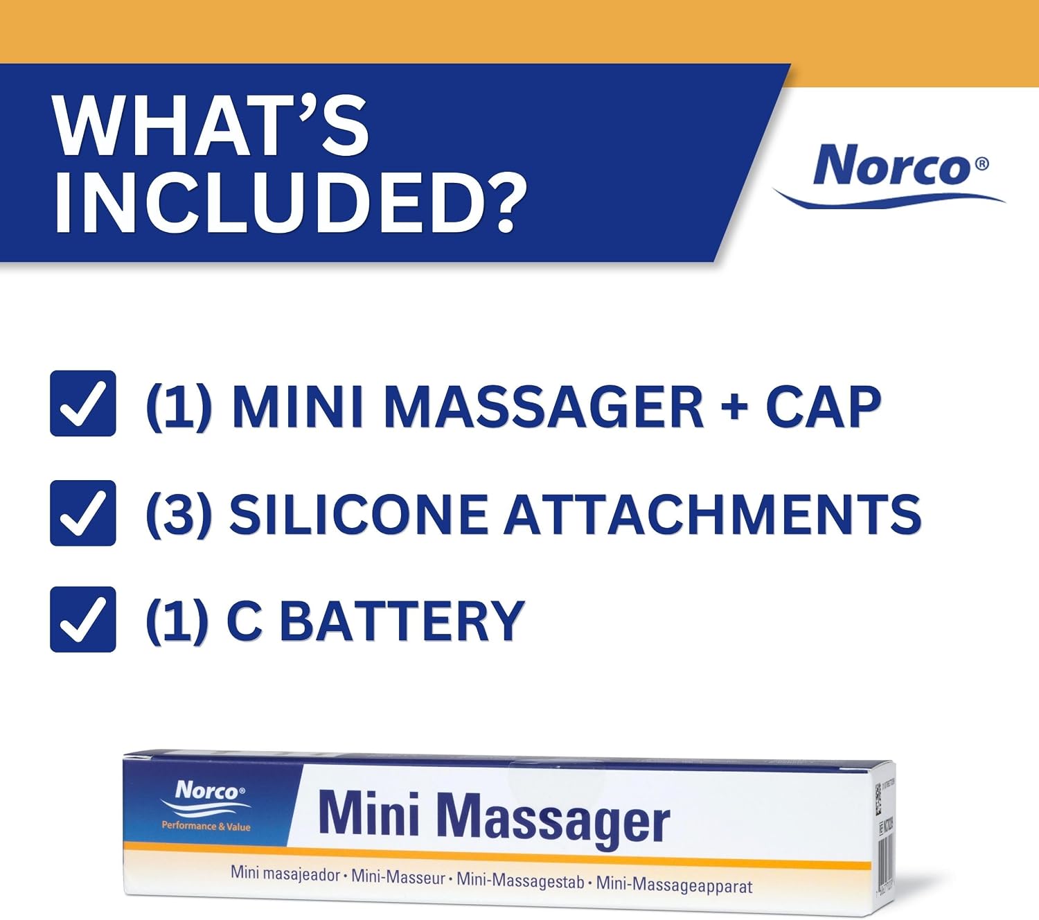 Norco Mini Massager - Handheld Massager for Scar Tissue Break Up | Compact, Travel Massage Gun with 3 Attachments for Hand, Foot, Neck, Face, Finger