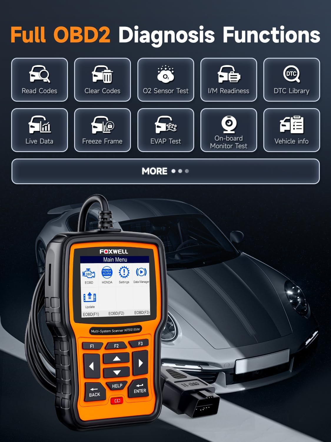FOXWELL NT510 Elite OBD2 Scanner fit for Porsche Diagnostic Tool, Full System Bi-Directional Control Code Reader with All Reset Services
