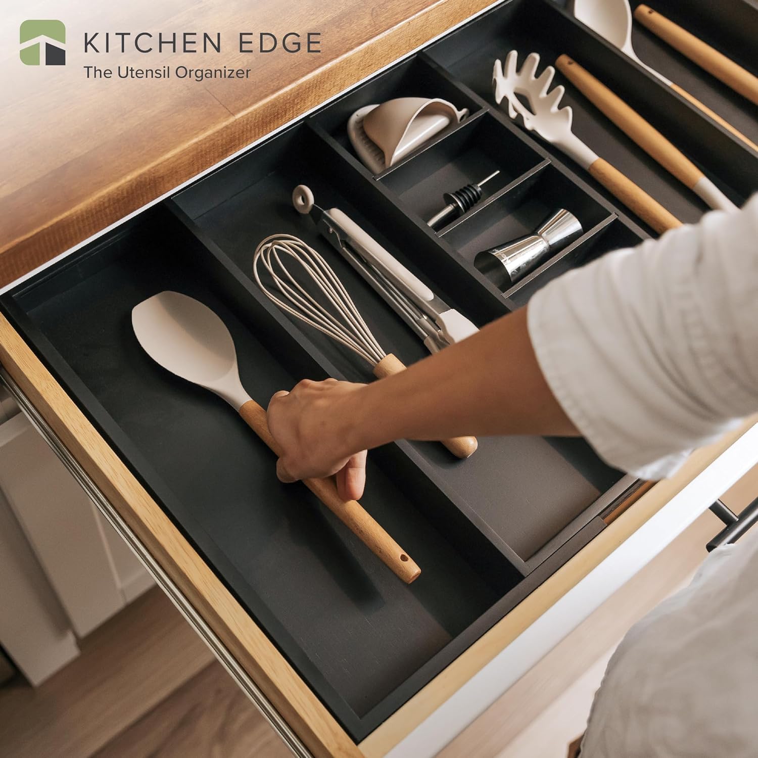Utensil & Junk Drawer Organizer, 16-28 in, Bamboo | Food-safe contract grade, 100% sustainable wood, non-slip, adjustable