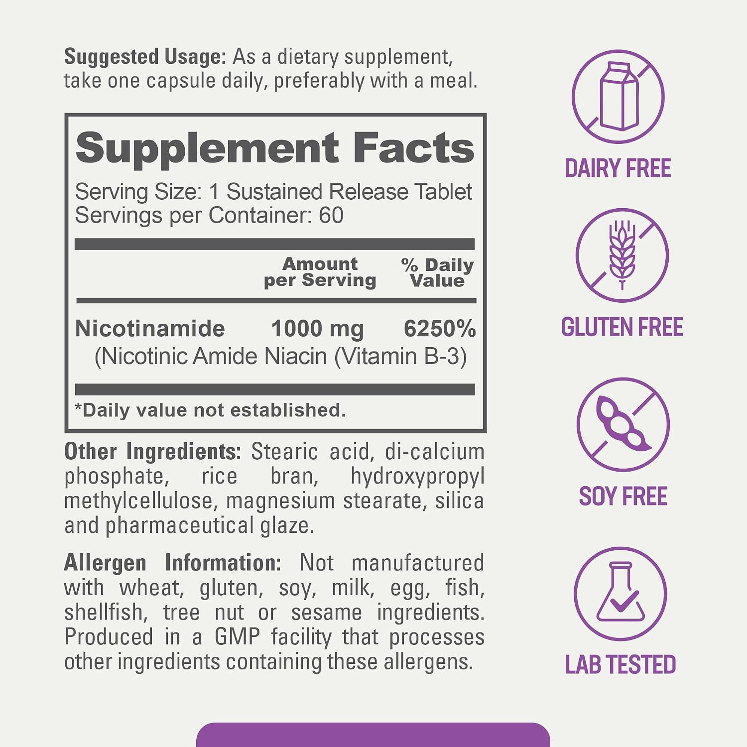 biophix B-3 Nicotinamide 1000 mg 60 Tablets Extra Strength Timed Release - Nicotinic Amide Niacin Natural Flush-Free Vitamin Formula - Supports Skin