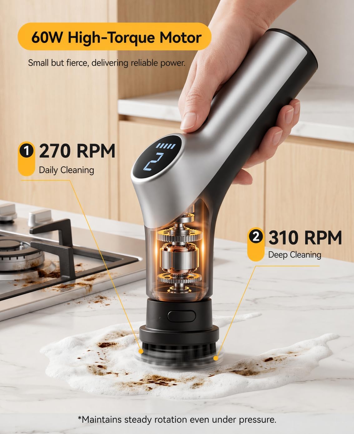 Electric Spin Scrubber for Bathroom, IPX7 Cordless Cleaning Brush with 6 Replaceable Brush Heads