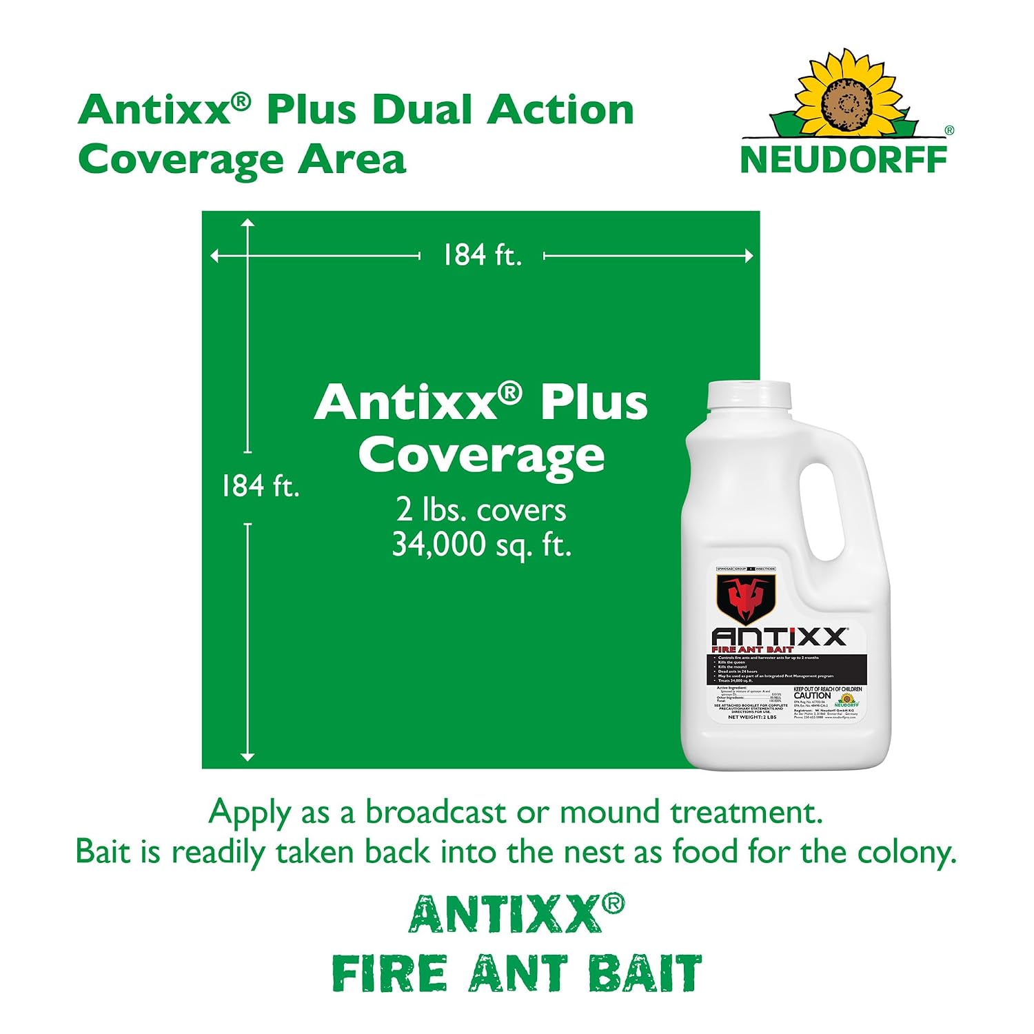 Neudorff Antixx Fire Ant Bait Controls Fire Ants for up to 2 Months 2 LBS.