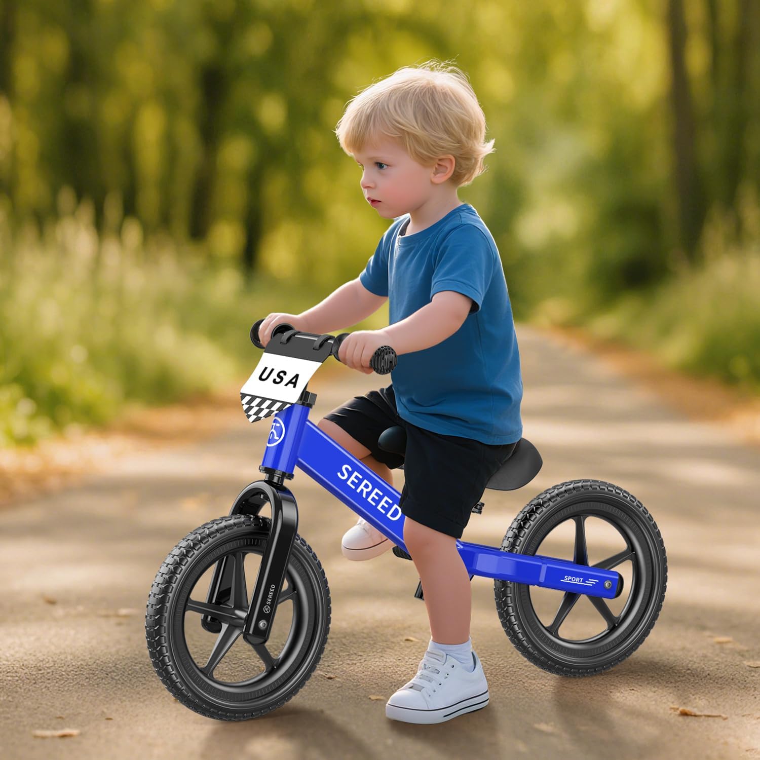 SEREED Toddler Balance Bike 2 Year Old, Gift for 2-3 Boys Girls, Adjustable | No Pedal Kids Toy Bike for 2-5 Years Old, Customize Plate with 3pcs Stickers (White)