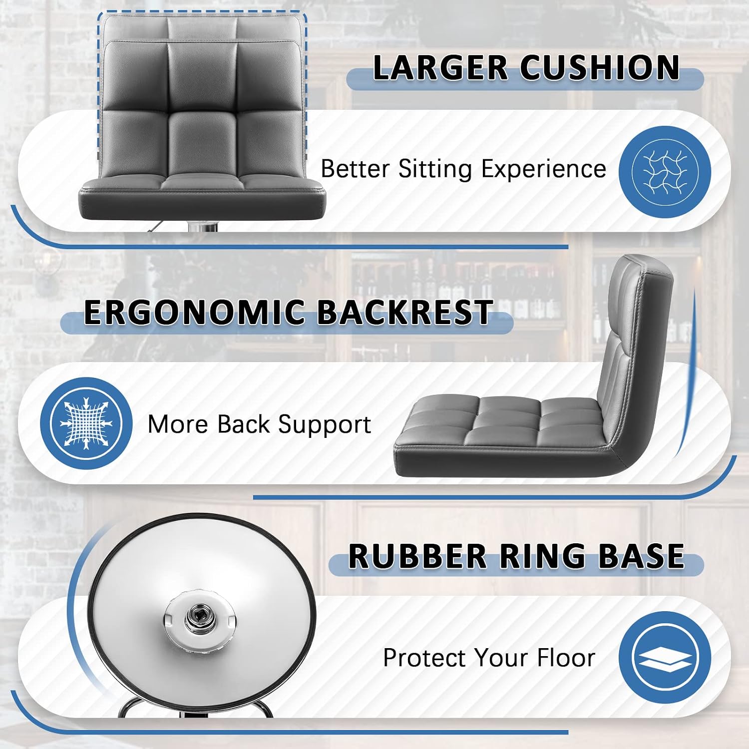 Homall Bar Stools Modern PU Leather Adjustable Swivel Barstools, Armless Hydraulic Kitchen Counter Bar Stool Extra Height Square Island Barstool with Back Set of 2 (Leather, White)