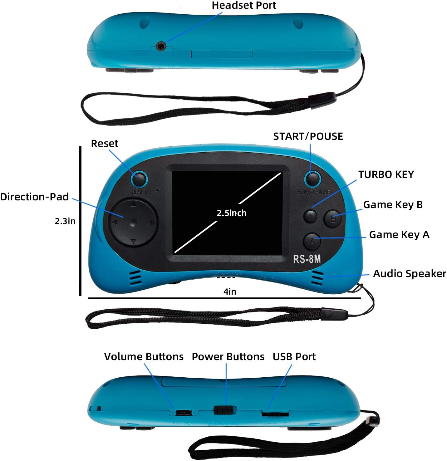Kids Handheld Portable Video Game Player with 200 Games - 16 Bit 2.5 Inch Screen Mini Retro Electronic Machine for Boys Girls