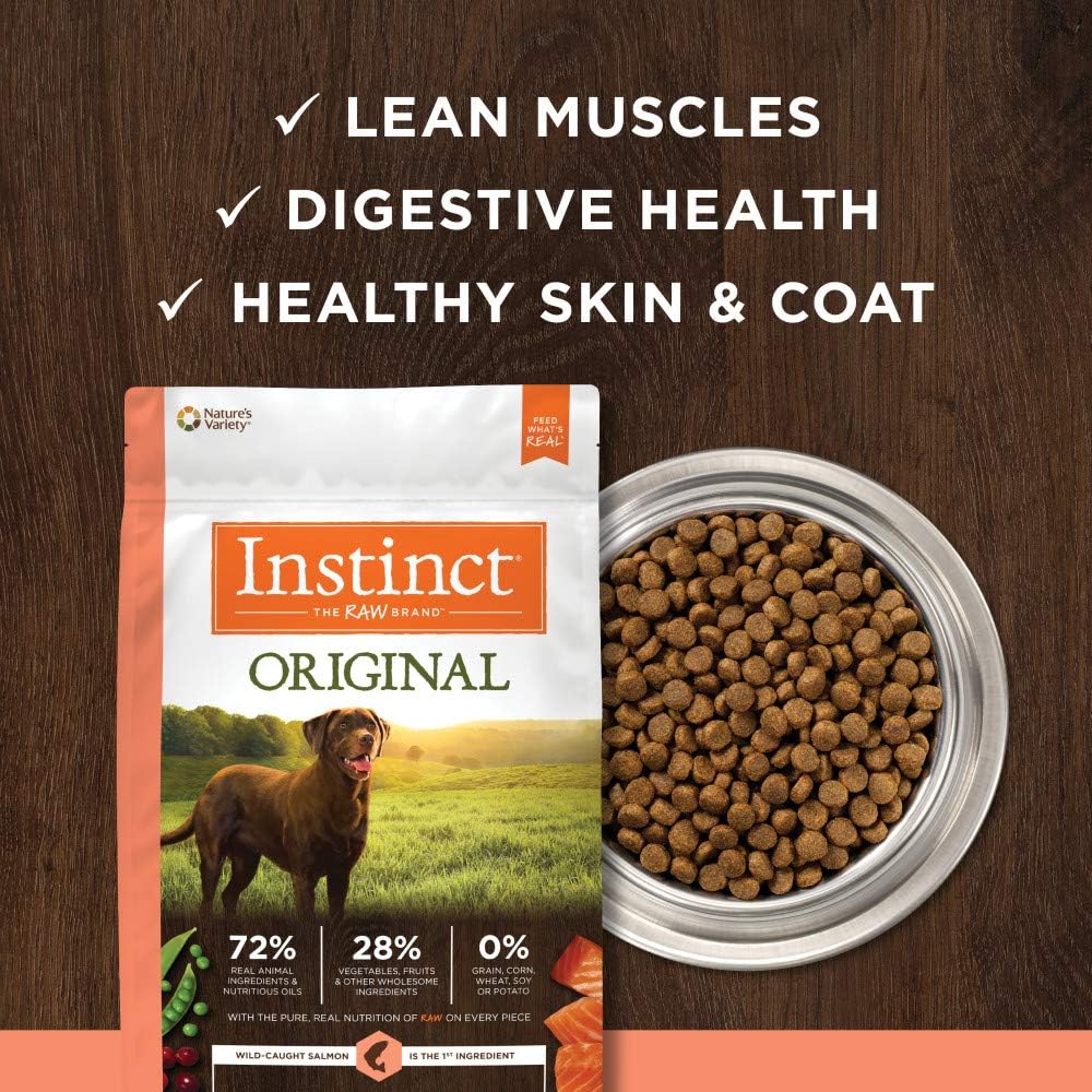 Instinct Original Dry Dog Food, Raw Coated Kibble, Real Chicken, 4 lb. Bag | Raw-coated kibble with cage-free chicken for strong muscles, digestive health, and healthy skin & coat, grain-free