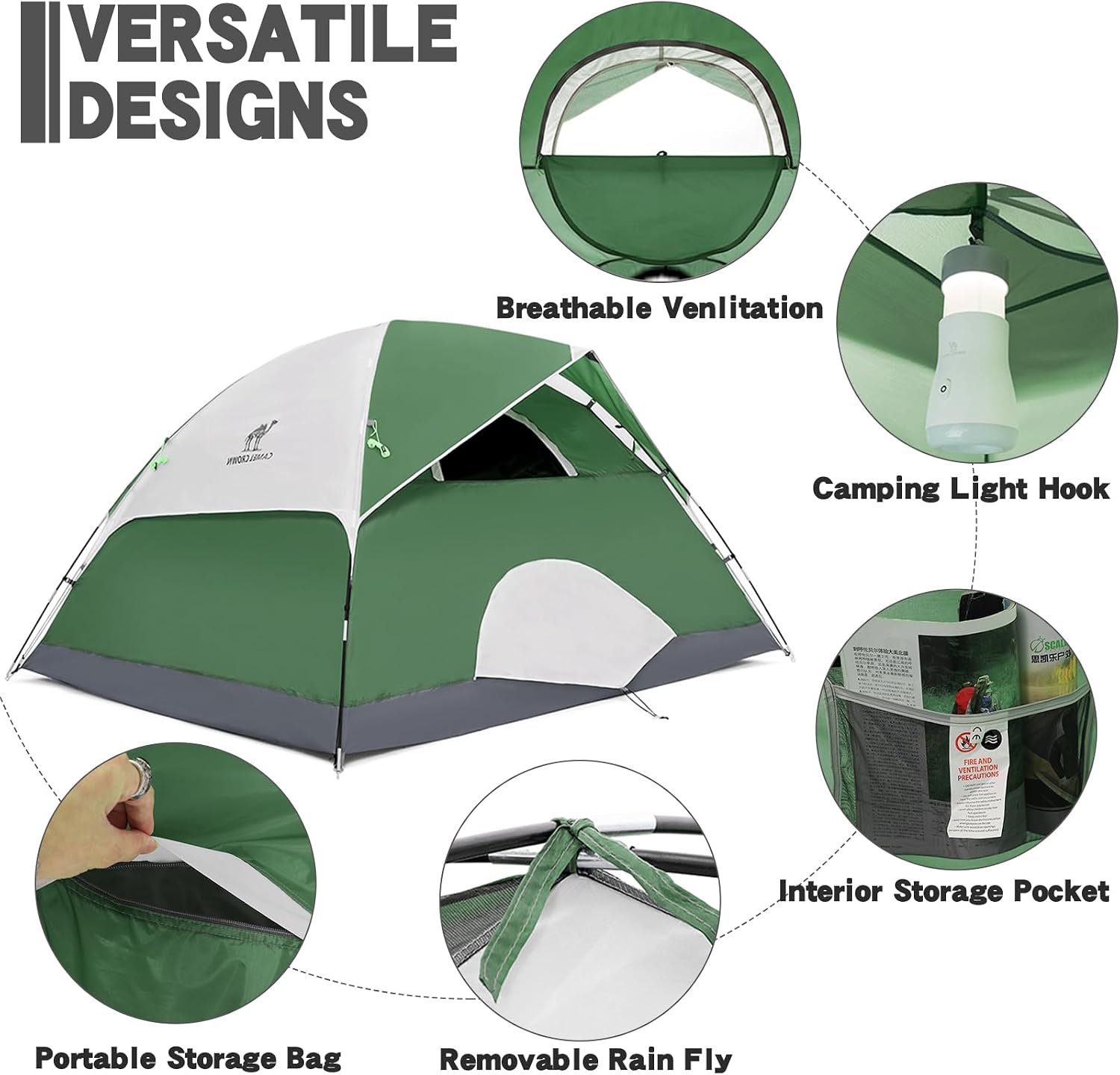 CAMEL CROWN Tents for Camping 2/3/4/5 Person Camping Dome Tent, Waterproof,Spacious, Lightweight Portable Backpacking Tent for Outdoor Camping/Hiking