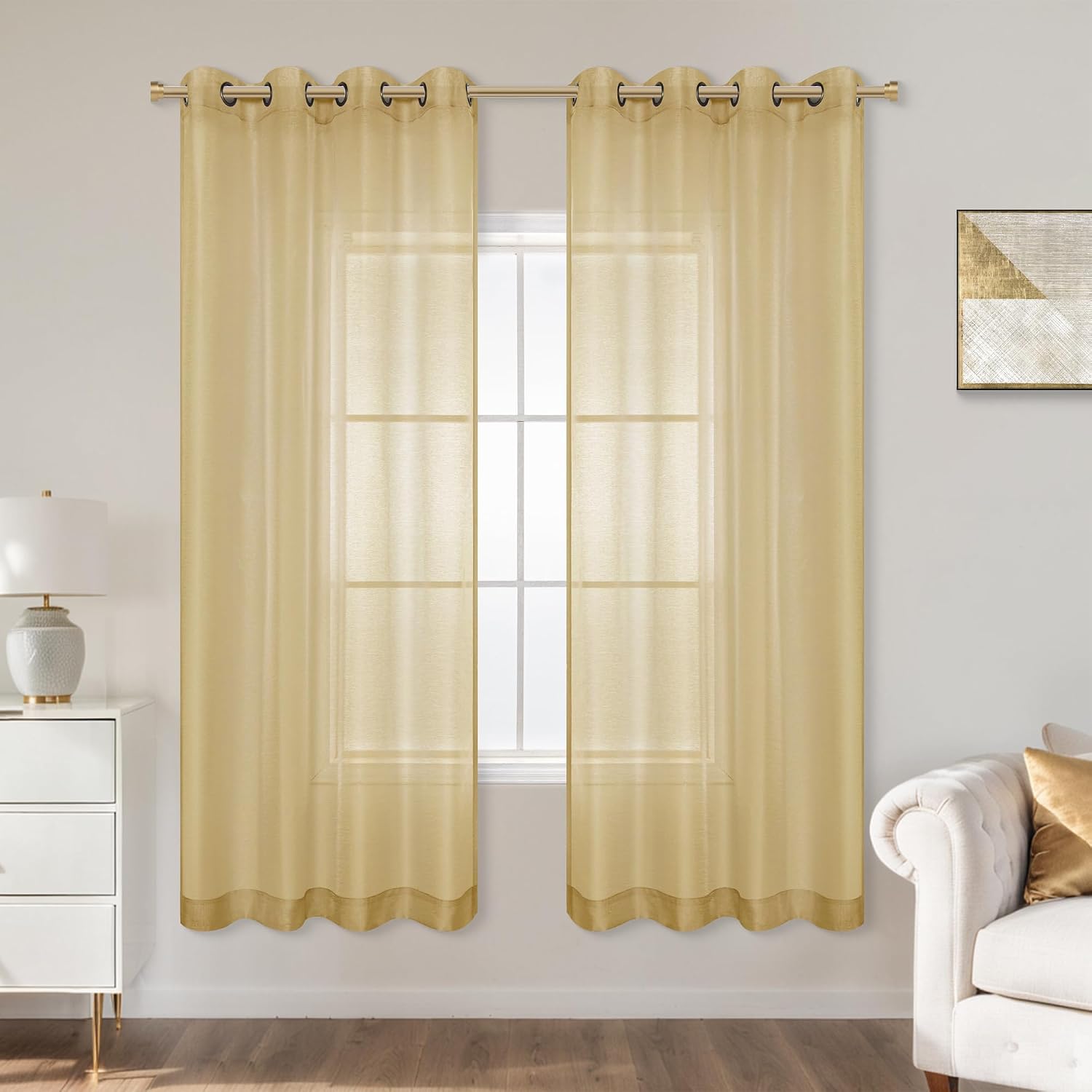 KOUFALL White Sheer Curtains 72 Inches Long for Bedroom Set of 2 Panels Grommet Faux Linen Window Voile Semi Baisc Decorative Sheer Curtains for
