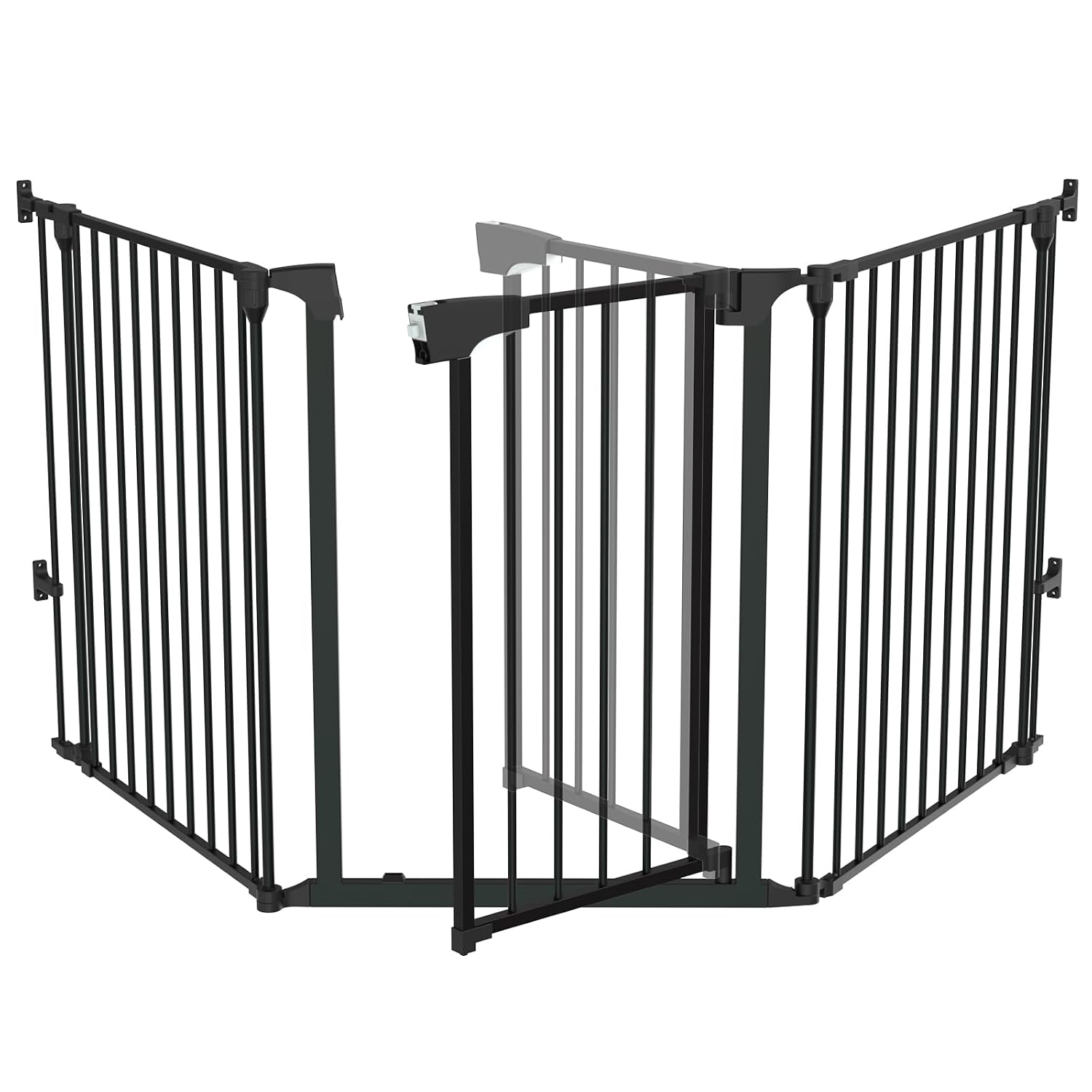 Bonnlo 134 Inches Wide Configurable Baby Gate, Fireplace Safety Fence/Guard, Adjustable 5-Panel Metal Play Yard for Toddler/Pet/Dog, Christmas Tree Fence, Includes 4 Pack of Wall Mounts, Black