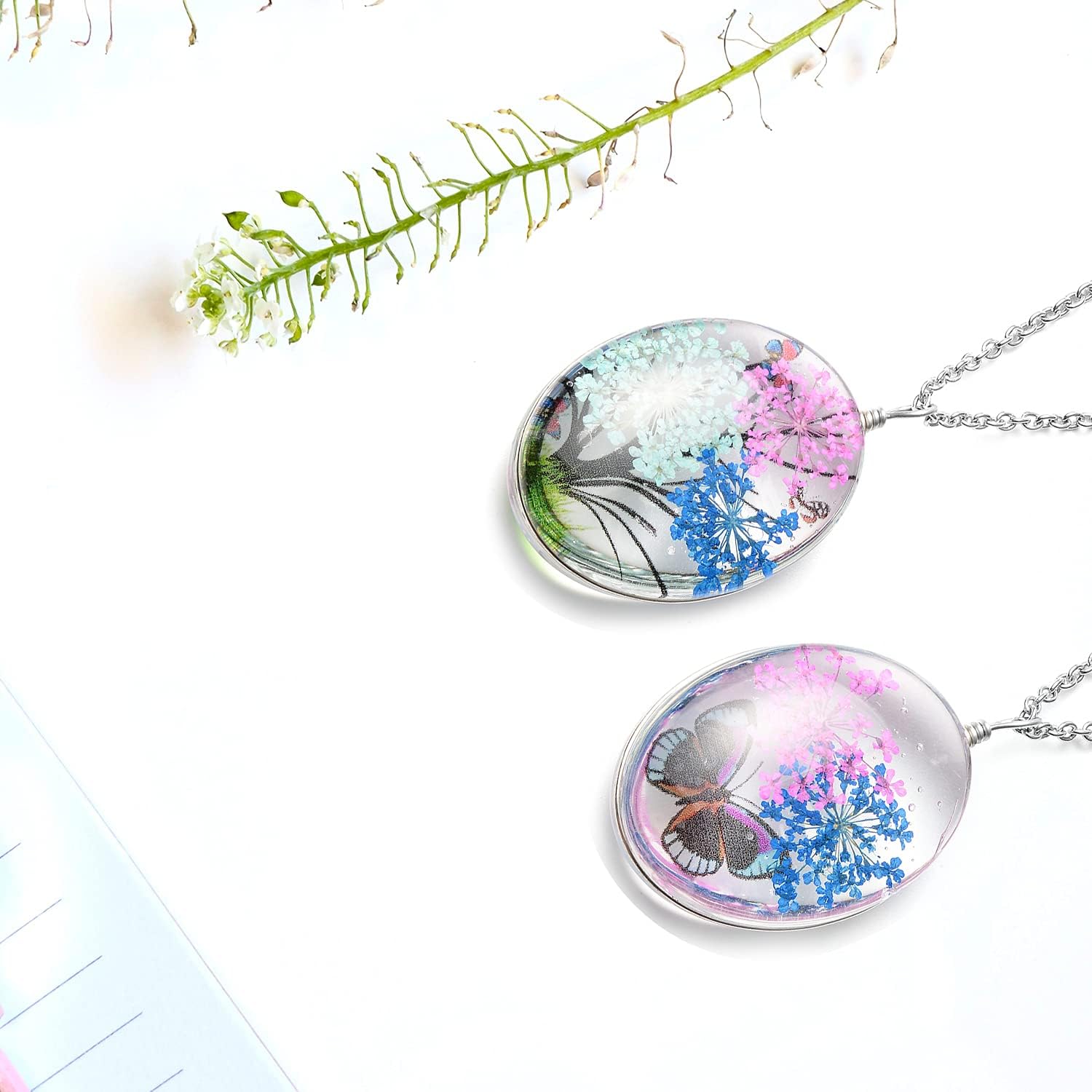 Chain of 2 Pendant Necklace Steel Set Size 24" (ButterflyOwlButterfly2)