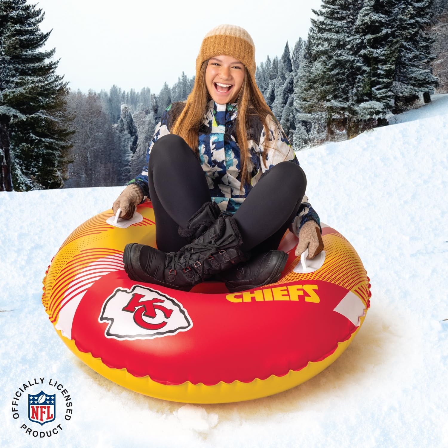 Big Mouth Inc NFL Snow Tube, Heavy Duty Inflatable Snow Sled for Winter Tubing, Ride-On Snow Tube with Handles for Kids and Adults, Outdoor Winter Fun and Football Fan Gifts