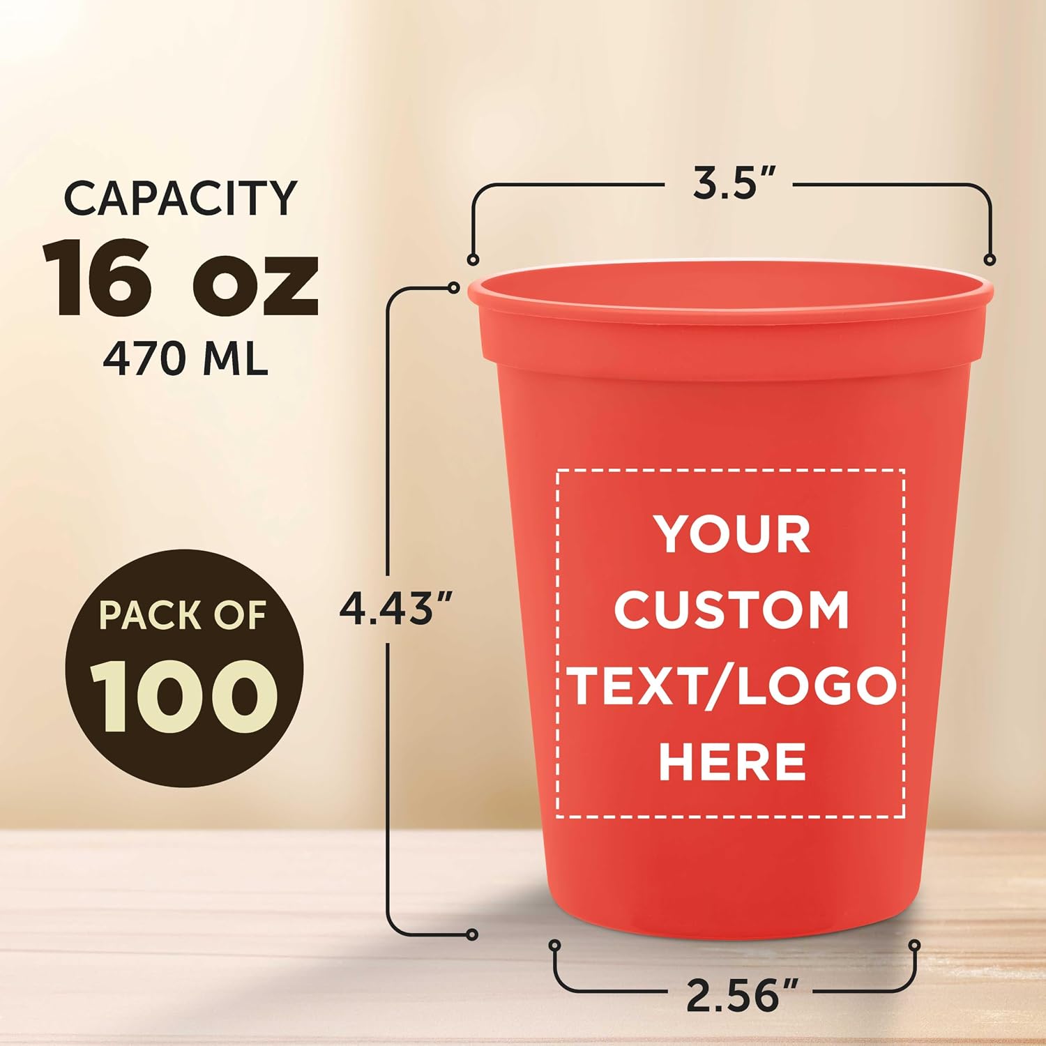 DISCOUNT PROMOS Custom Plastic Stadium Cups 16 oz. Set of 10/50/100, Personalized Bulk Pack - Perfect for Birthdays, Weddings, Picnic, Beach