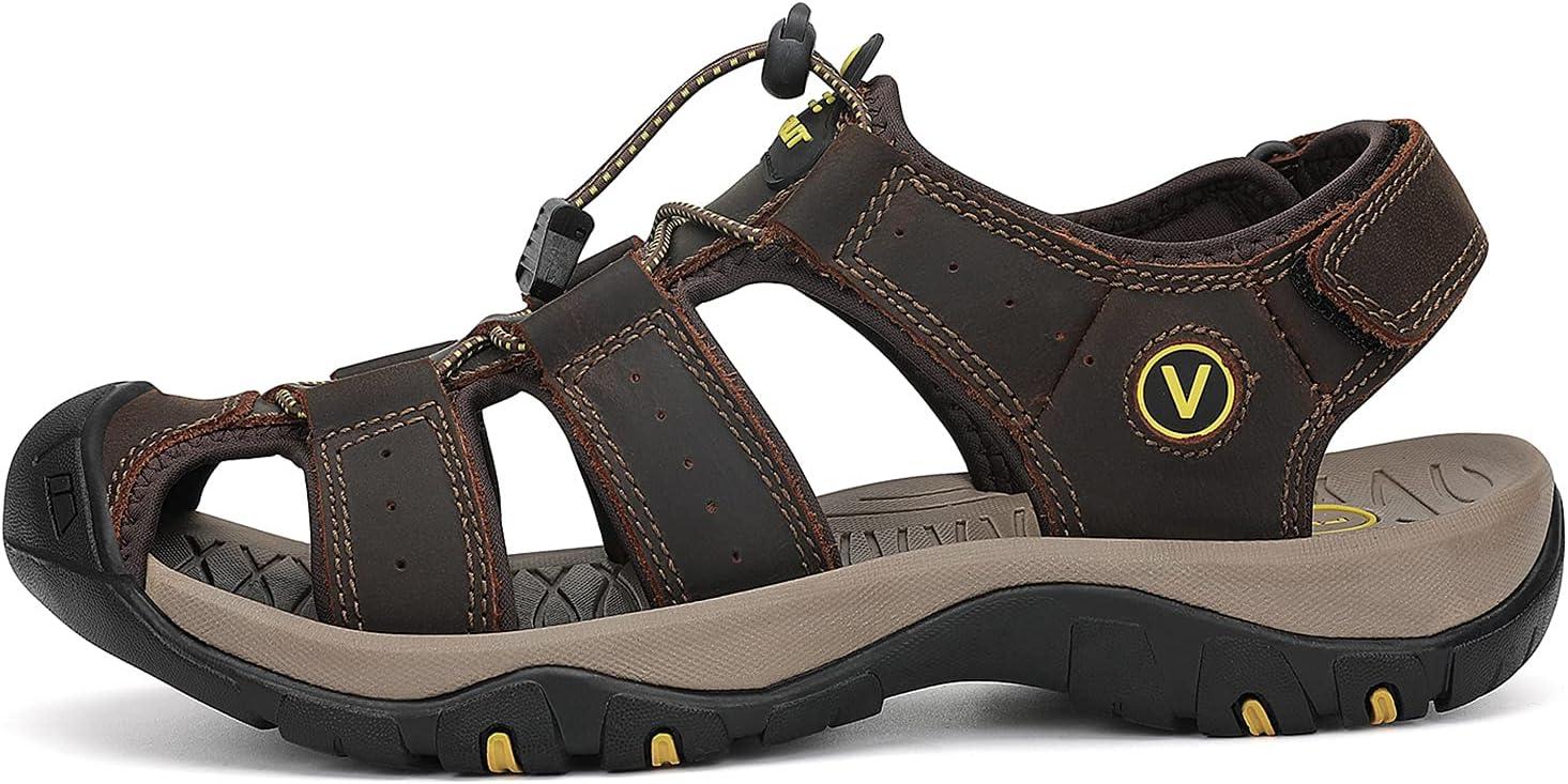FLARUT Men's Sport Sandals Closed Toe Leather Water Hiking Shoes