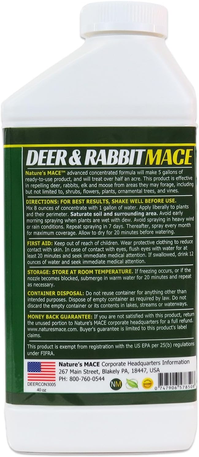 Nature's MACE Deer & Rabbit Repellent 40 oz Concentrate | Deer Repellent Spray for Plants, Lawns, Flowers & Gardens, Plant Safe, Protect Plants Fast, All-Season Protection.