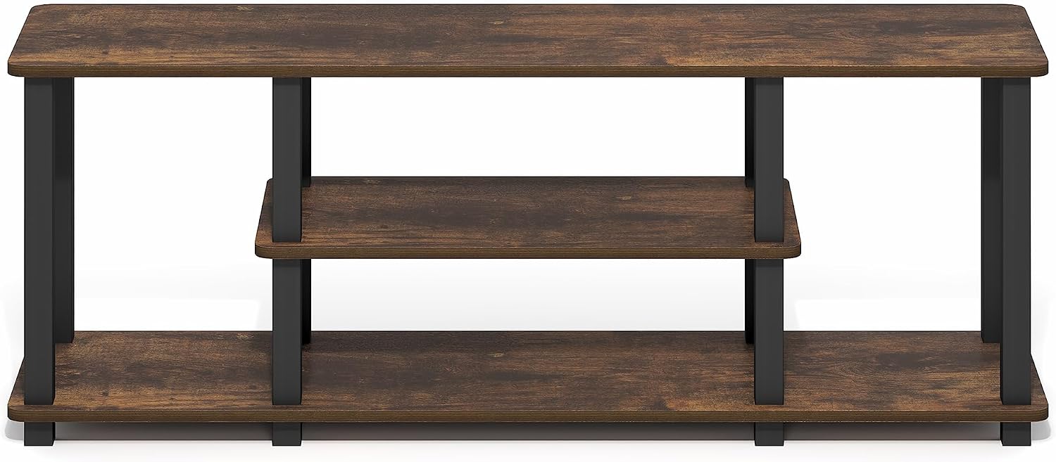 Furinno Turn-N-Tube No Tools 3D 3-Tier Entertainment TV Stand up to 50 inch TV, Round Tubes, French Oak Grey/Black | for TV up to 50 Inch, Open Frame Rectangular Entertainment Center with Storage Shelf, TV Console, for Living Room, Bedroom