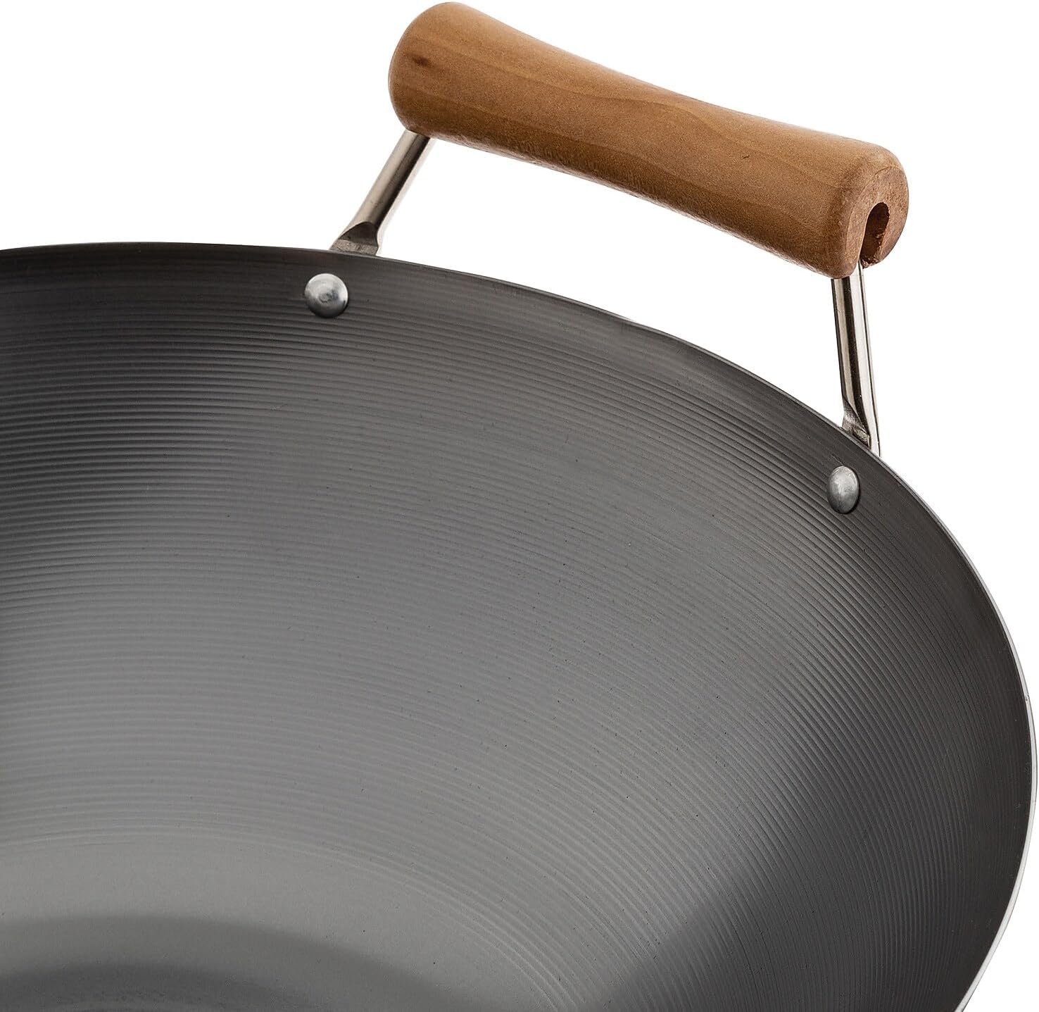 JOYCE CHEN Classic Series 14-Inch Uncoated Carbon Steel Wok Set with Lid and Birch Handles, 4 Pieces
