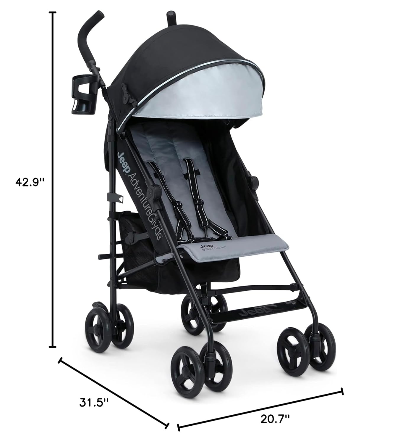 Jeep AdventureGlyde Stroller by Delta Children - Lightweight Travel Stroller with Smoothest Ride & Compact Fold, 3-Position Recline
