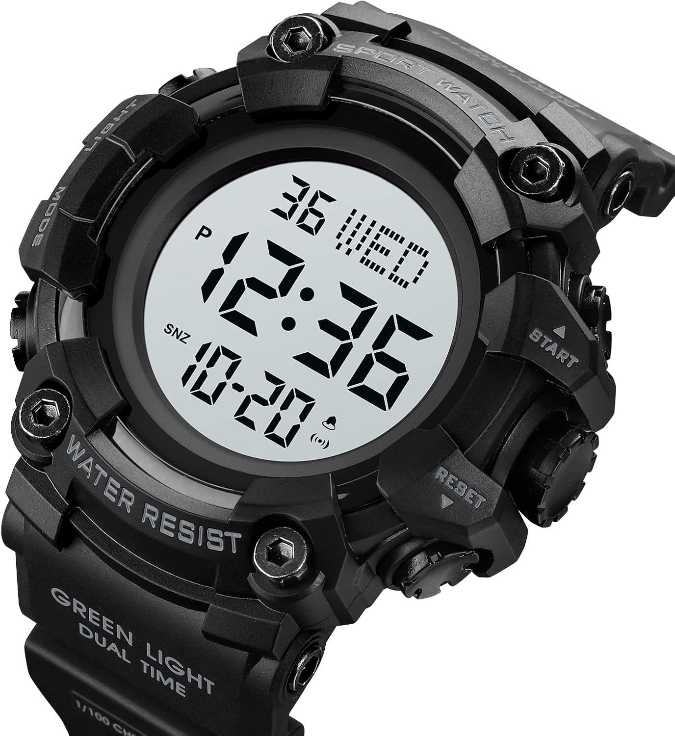 Gosasa Men Sport Watch Countdown Stopwatch Watch Mens Wrist Watch Waterproof LED Electronic Digital Male Watch 12/24 Hour Multifunctional Watch