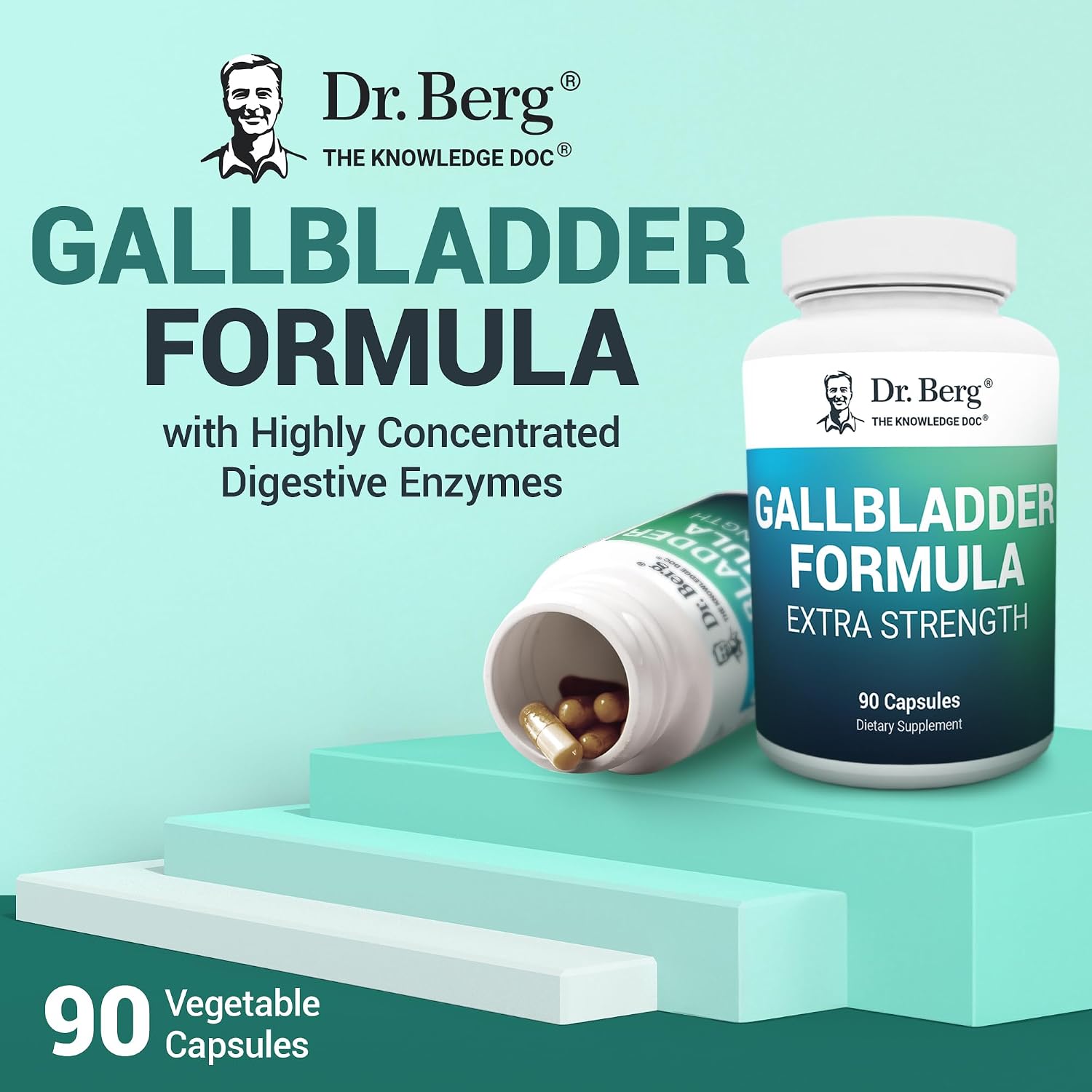Dr. Berg Gallbladder Formula Extra Strength - with Ox Bile Powder and Conjugated Bile Acid - Digestive Enzymes Proprietary Blend - Full 45-Day