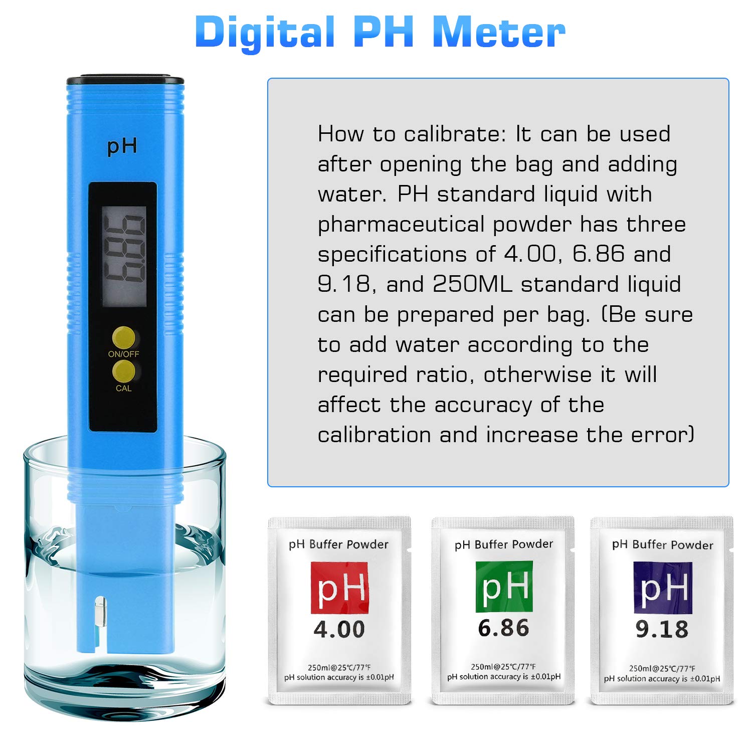 Digital pH Meter Tester Pen for Water, Pre-Calibrated, High Accuracy ±0.01, 0–14 pH Range, Pocket Size for Drinking Water, Pool
