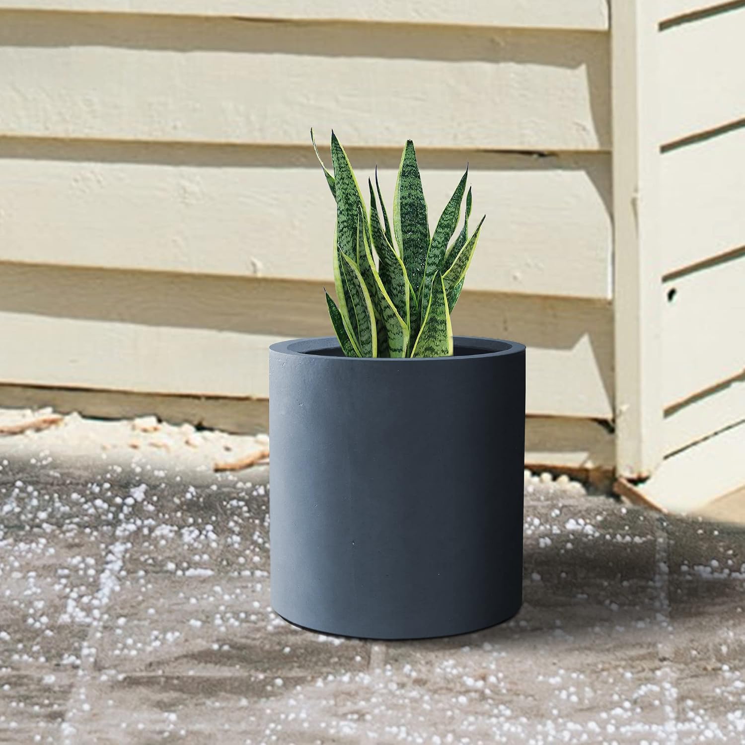 Kante Large Round Cylinder Charcoal Concrete Planter 15.8" Tall, Outdoor